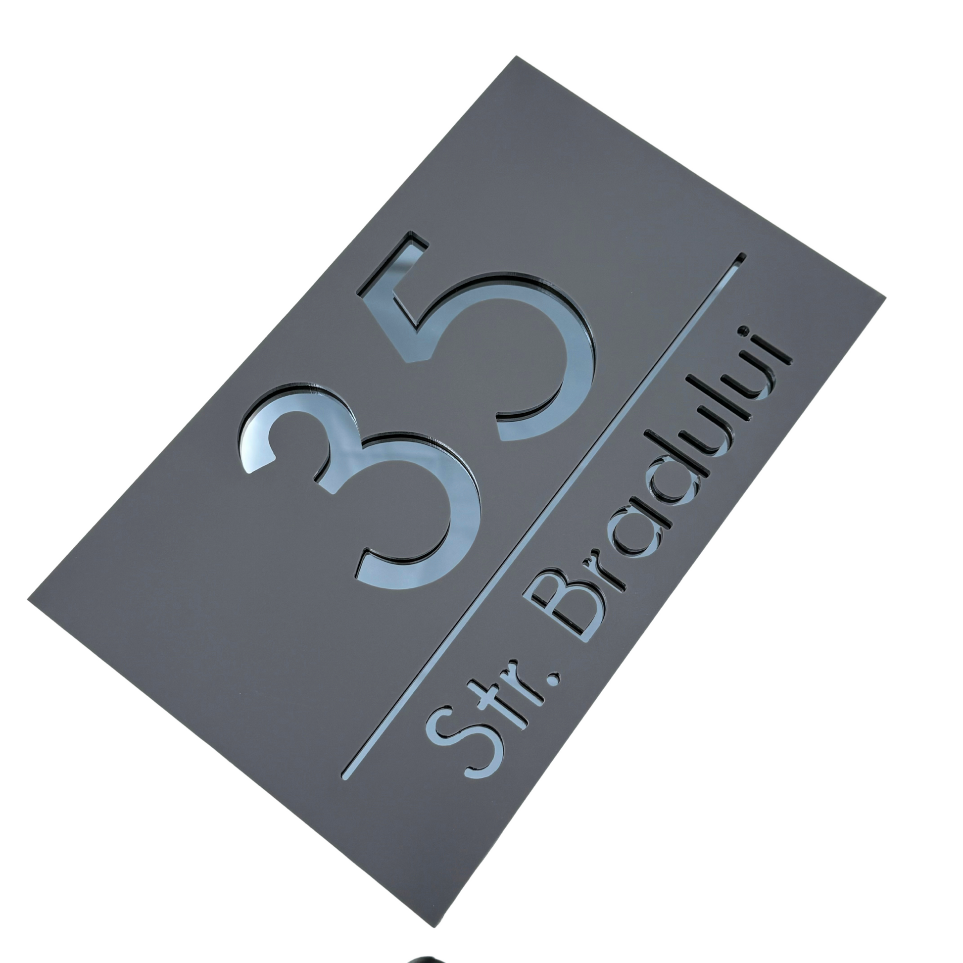 PREMIUM HOUSE NUMBER - Satin Grey Anthracite Grey Mirror - 24×15 cm