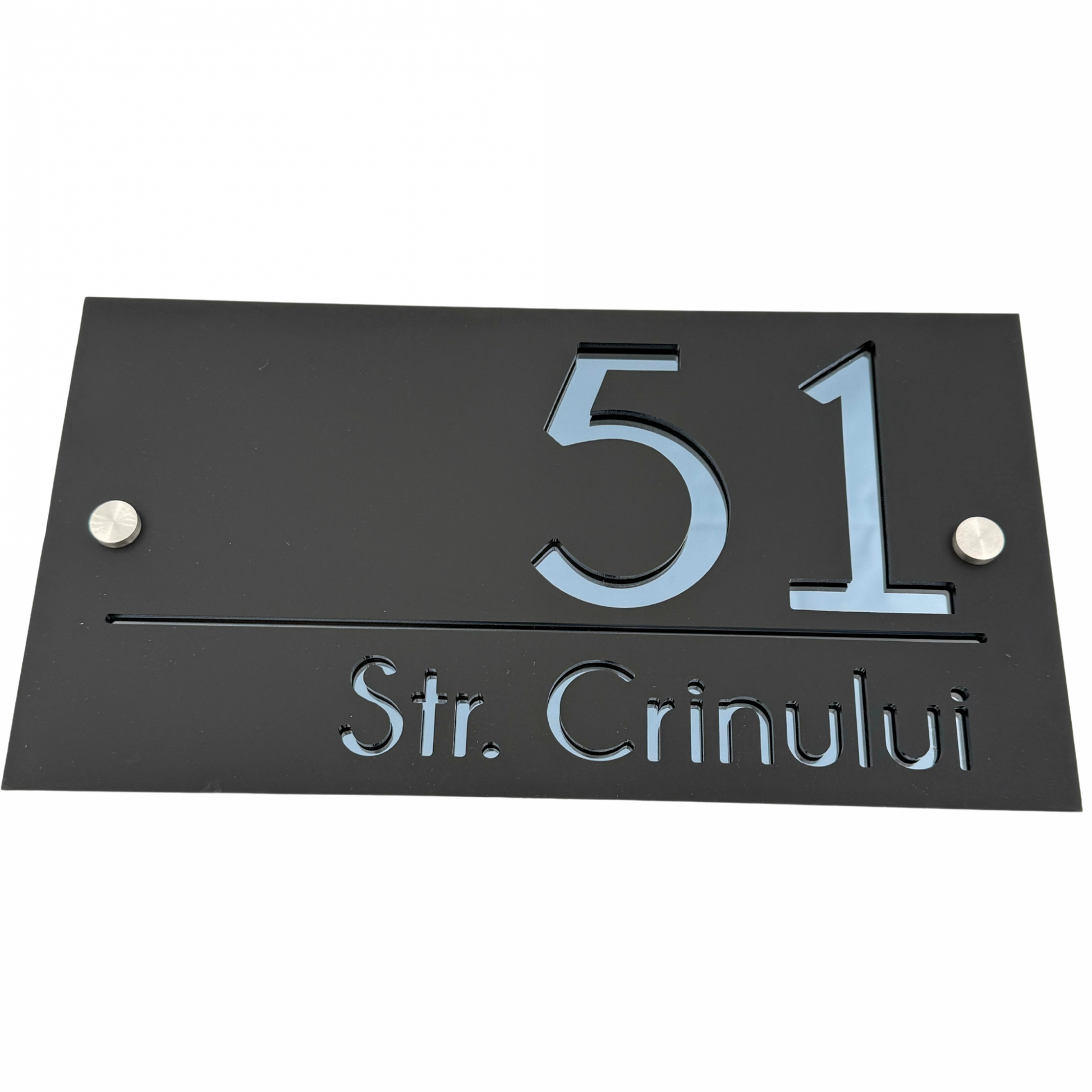 PREMIUM HOUSE NUMBER - Satin Black Anthracite Grey Mirror 2 Spacers Silver - 28×15 cm