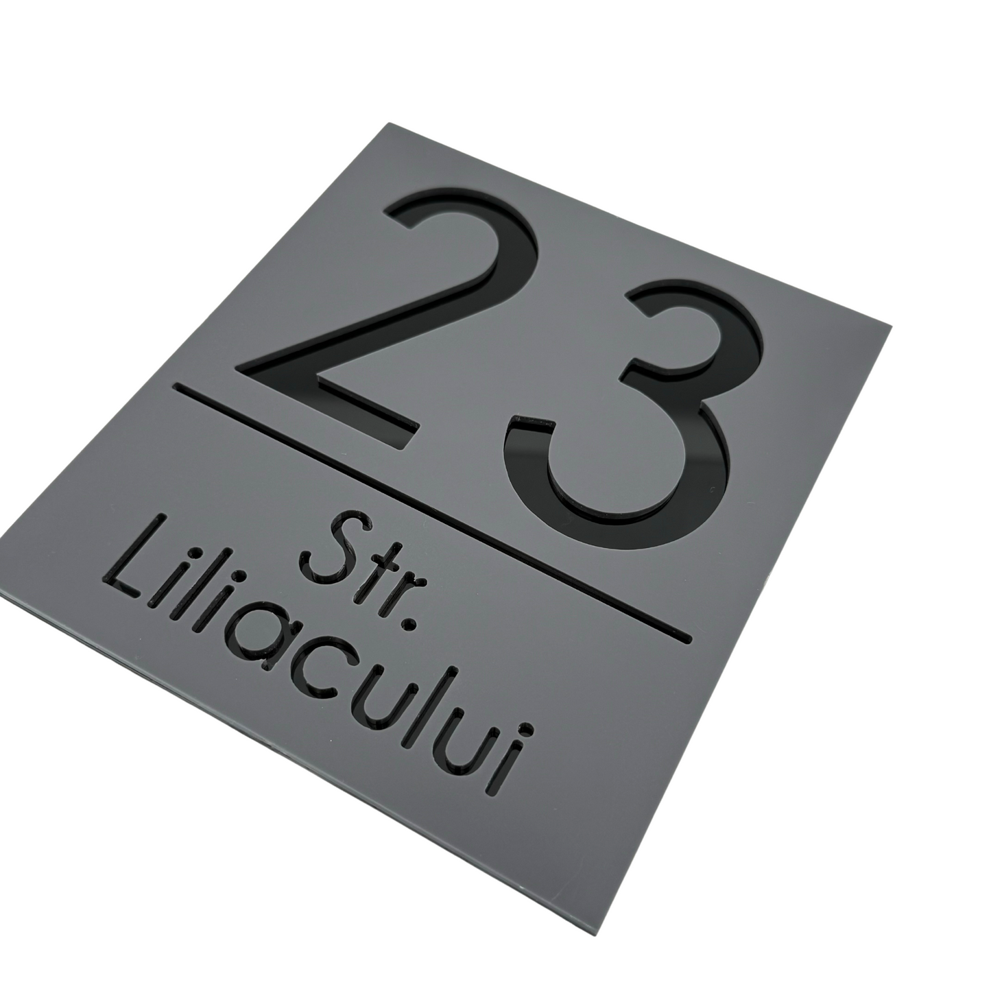 PREMIUM HOUSE NUMBER - Satin Grey Glossy Black - 18×16 cm