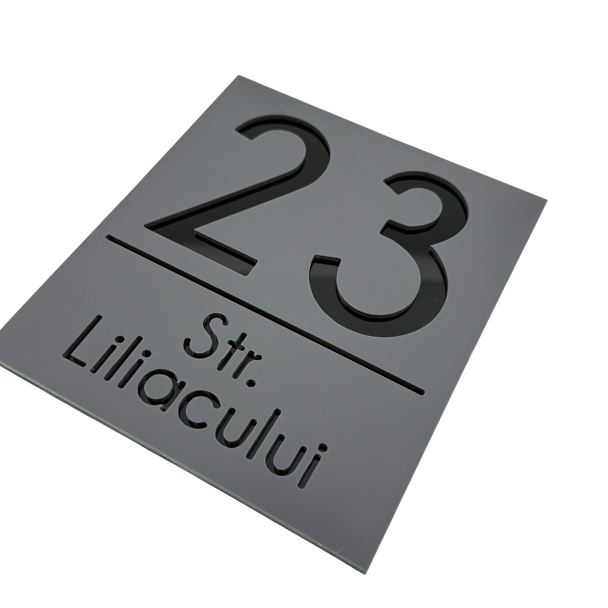 PREMIUM HOUSE NUMBER - Satin Grey Glossy Black - 18×16 cm
