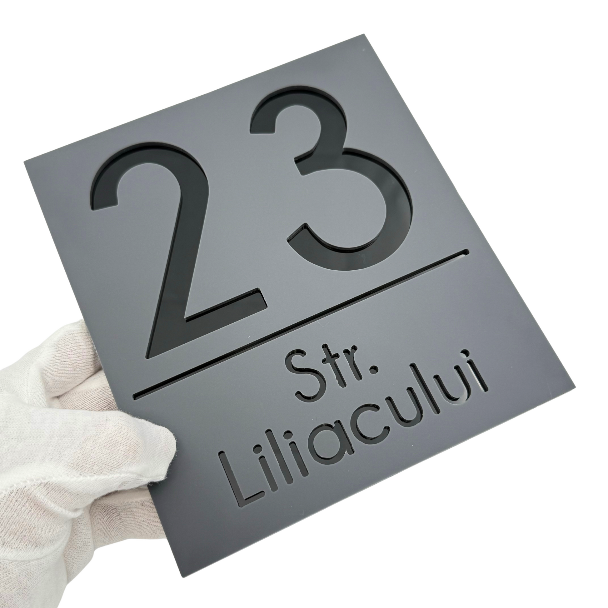PREMIUM HOUSE NUMBER - Satin Grey Glossy Black - 18×16 cm