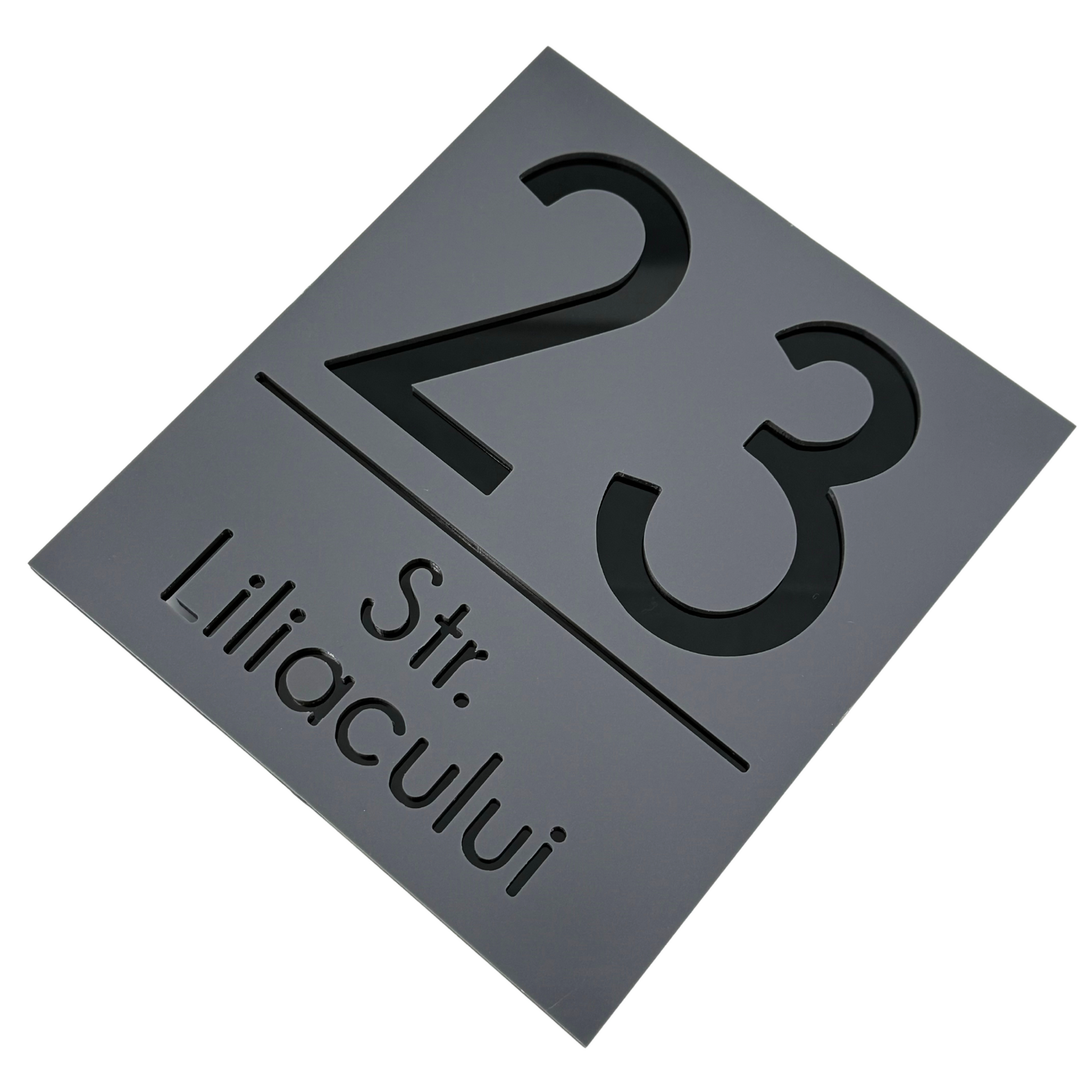PREMIUM HOUSE NUMBER - Satin Grey Glossy Black - 18×16 cm