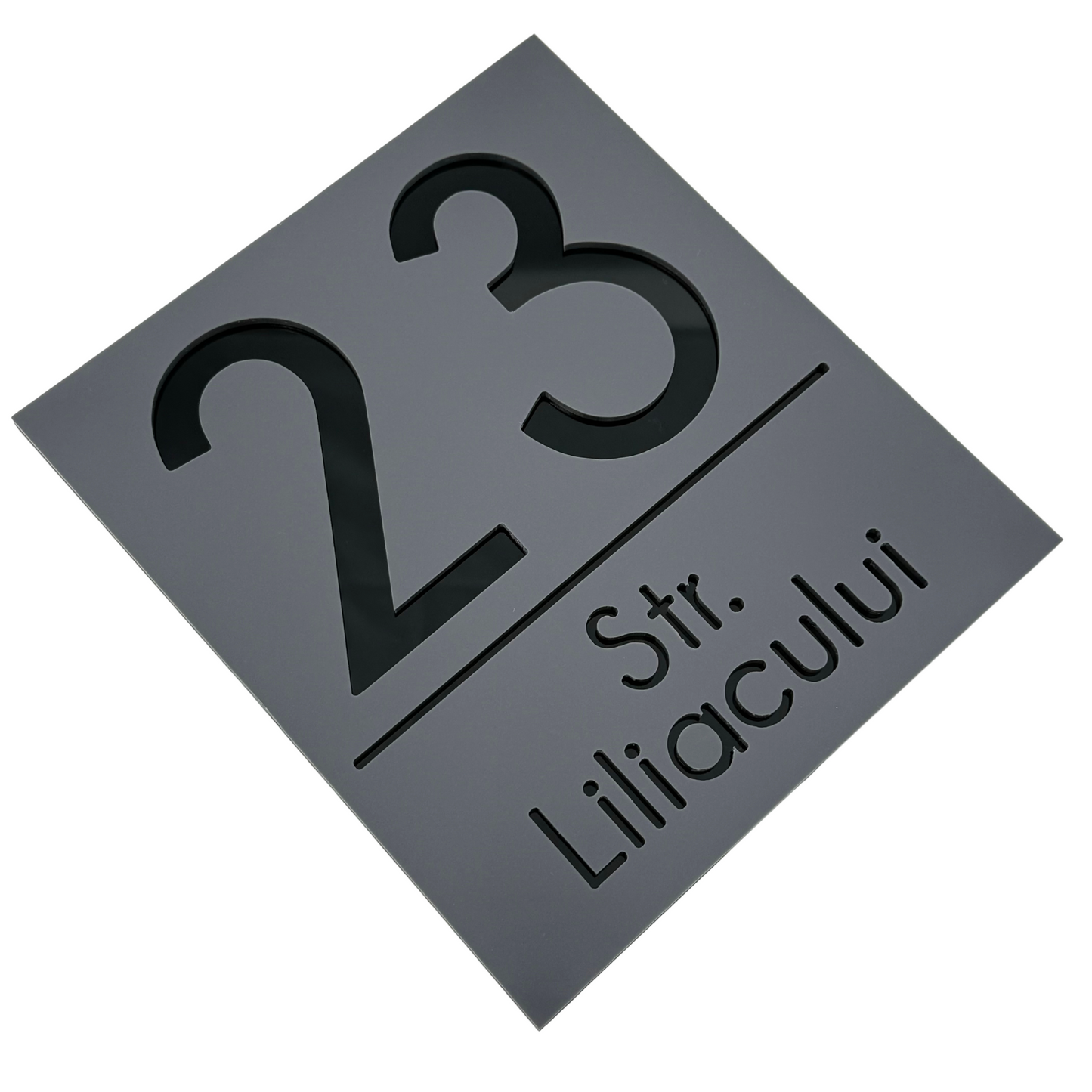 PREMIUM HOUSE NUMBER - Satin Grey Glossy Black - 18×16 cm