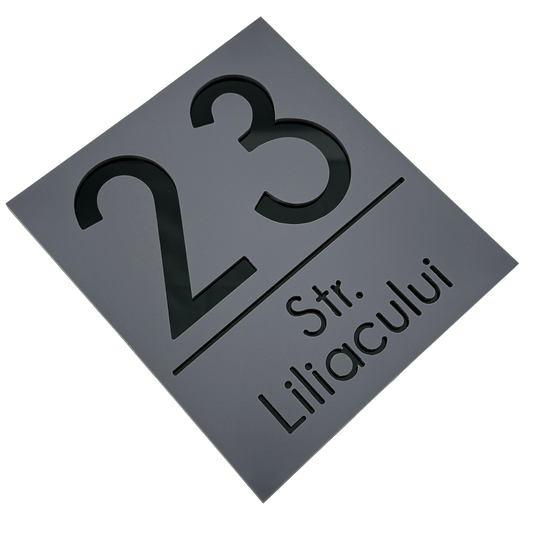 PREMIUM HOUSE NUMBER - Satin Grey Glossy Black - 18×16 cm