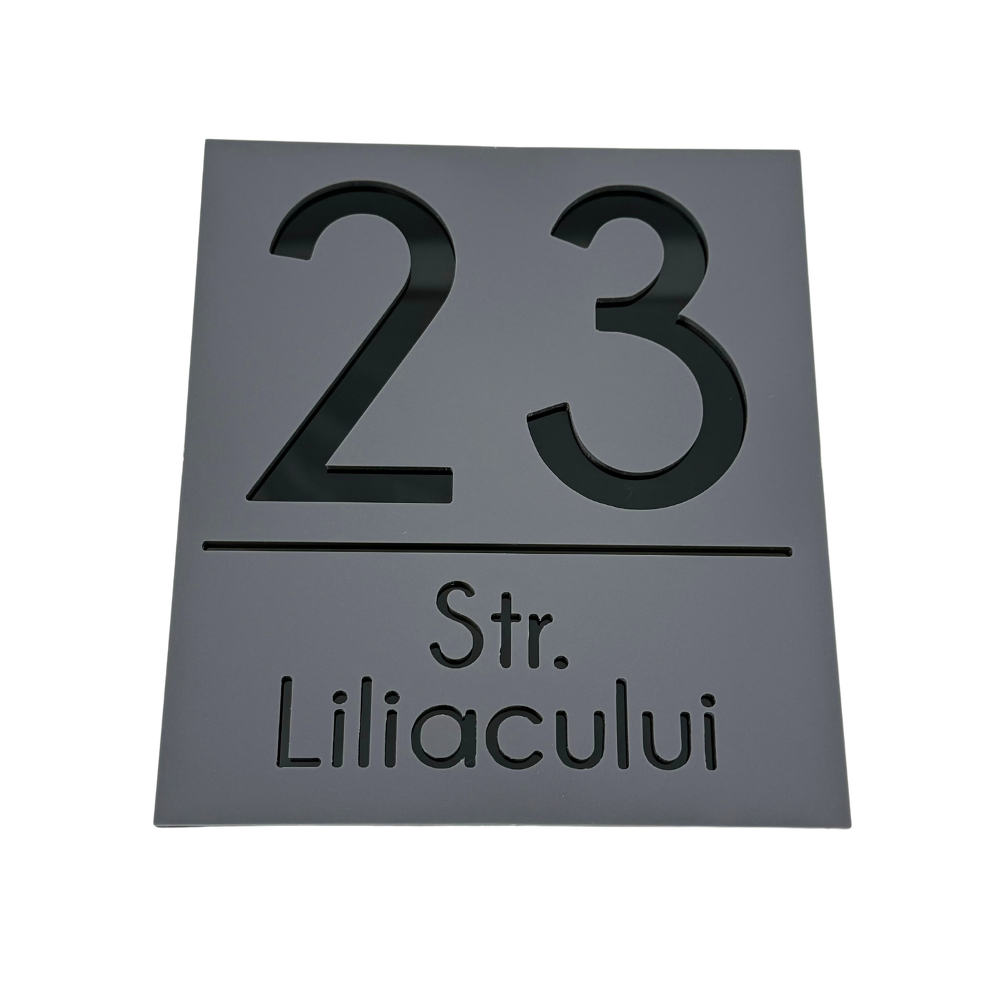 PREMIUM HOUSE NUMBER - Satin Grey Glossy Black - 18×16 cm