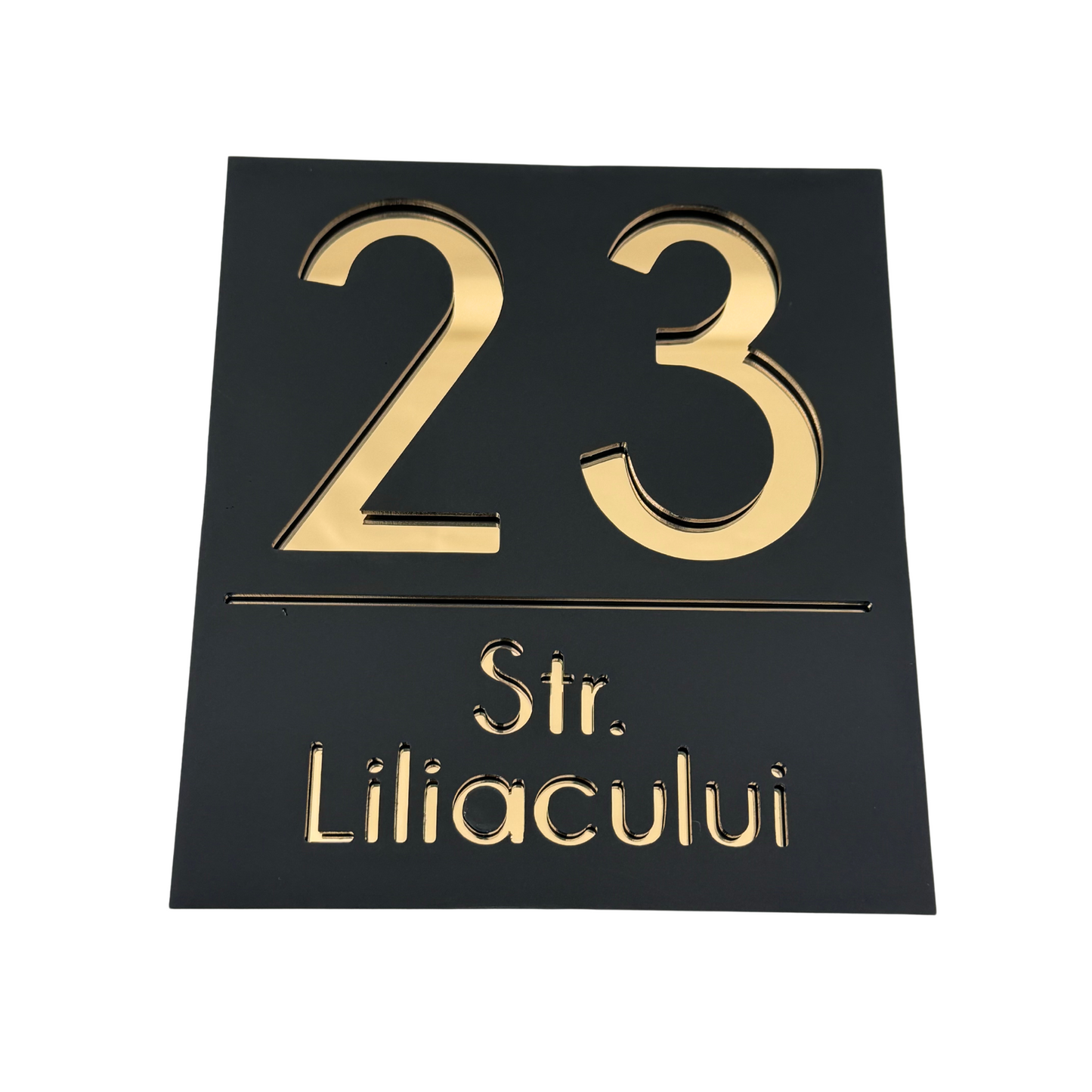 PREMIUM HOUSE NUMBER - Satin Black Gold Mirror - 18×16 cm