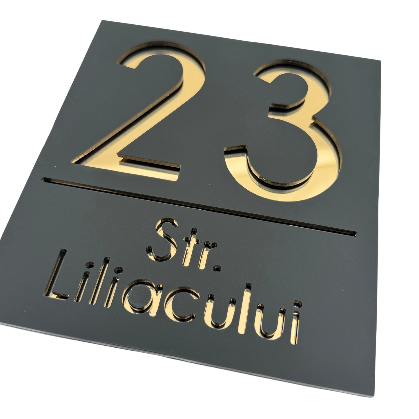 PREMIUM HOUSE NUMBER - Satin Black Gold Mirror - 18×16 cm