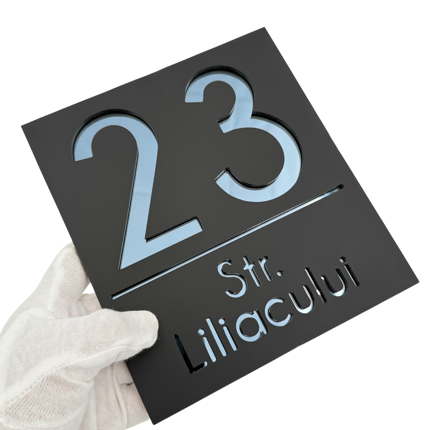 PREMIUM HOUSE NUMBER - Satin Black Anthracite Grey Mirror - 18×16 cm
