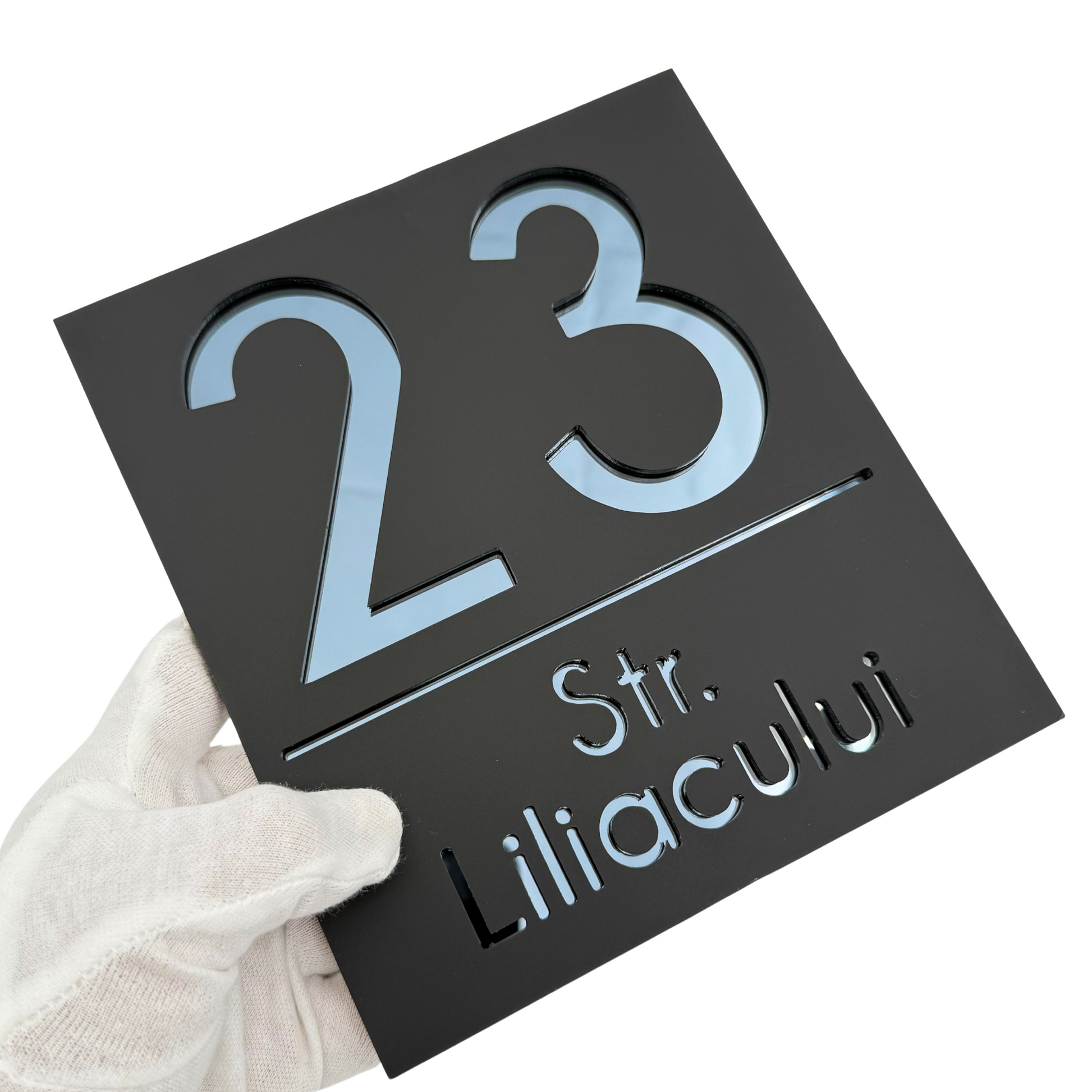 PREMIUM HOUSE NUMBER - Satin Black Anthracite Grey Mirror - 18×16 cm