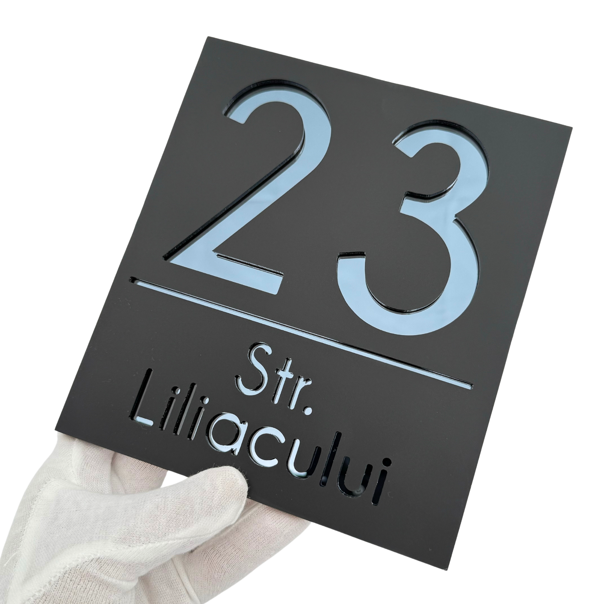 PREMIUM HOUSE NUMBER - Satin Black Anthracite Grey Mirror - 18×16 cm