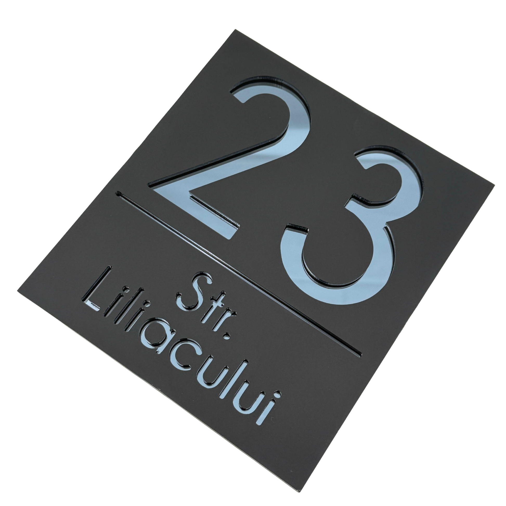 PREMIUM HOUSE NUMBER - Satin Black Anthracite Grey Mirror - 18×16 cm