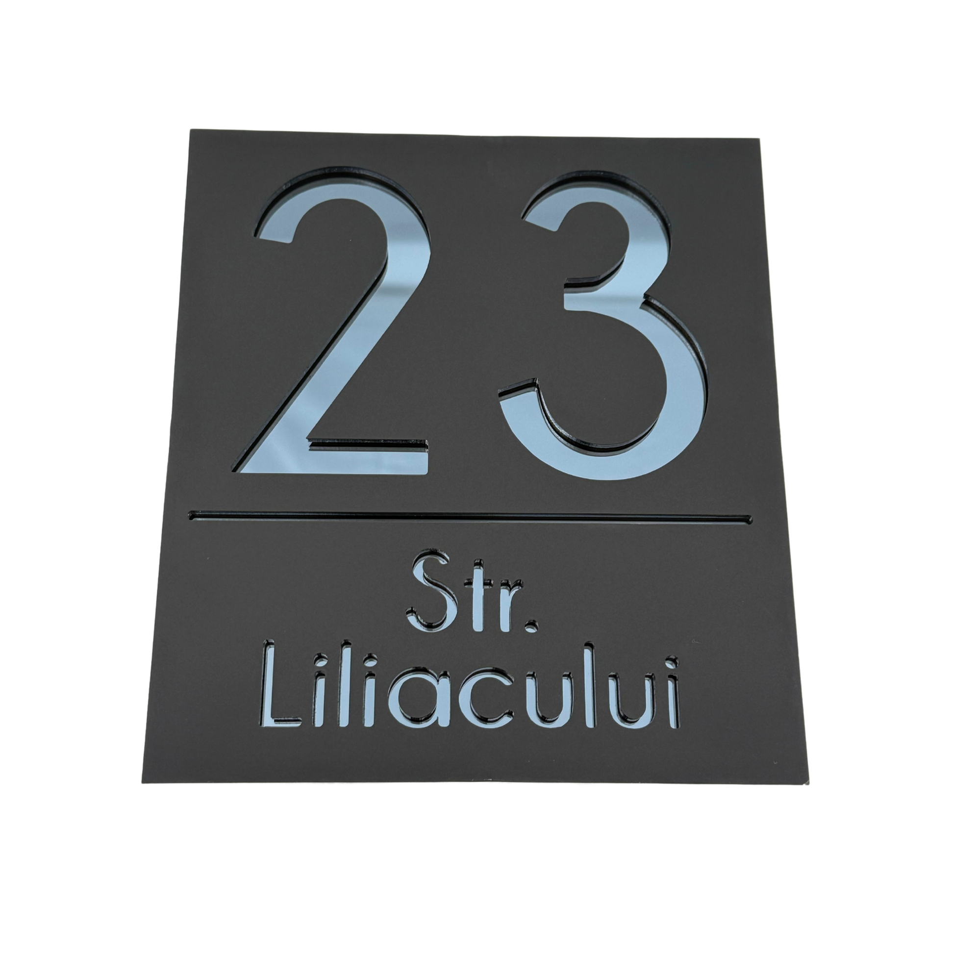 PREMIUM HOUSE NUMBER - Satin Black Anthracite Grey Mirror - 18×16 cm