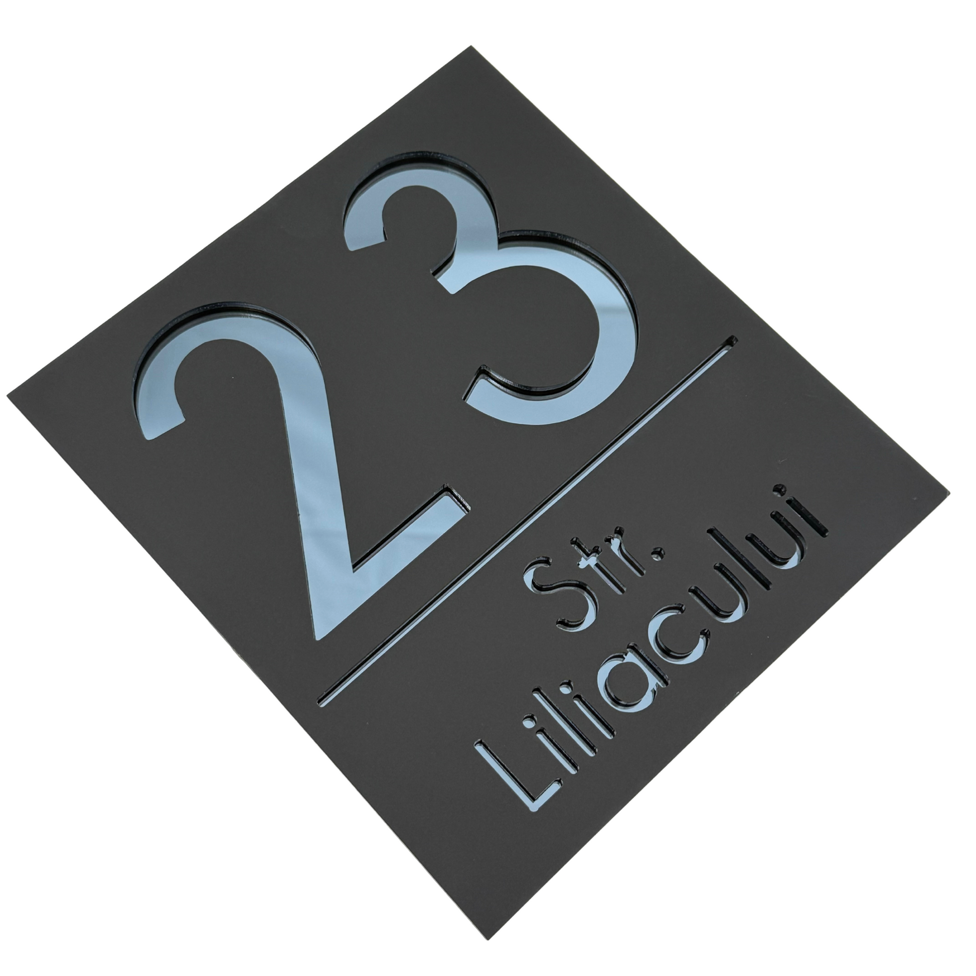 PREMIUM HOUSE NUMBER - Satin Black Anthracite Grey Mirror - 18×16 cm