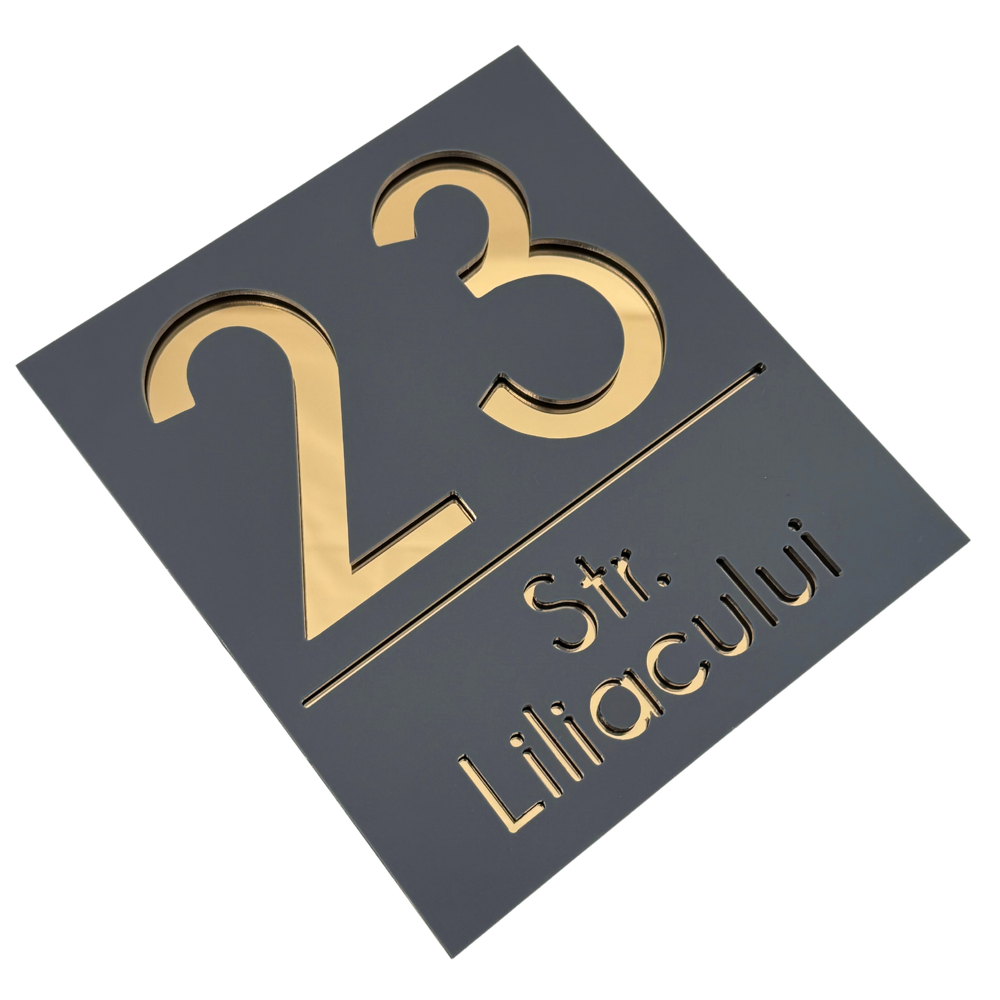 PREMIUM HOUSE NUMBER - Satin Grey Gold Mirror - 18×16 cm