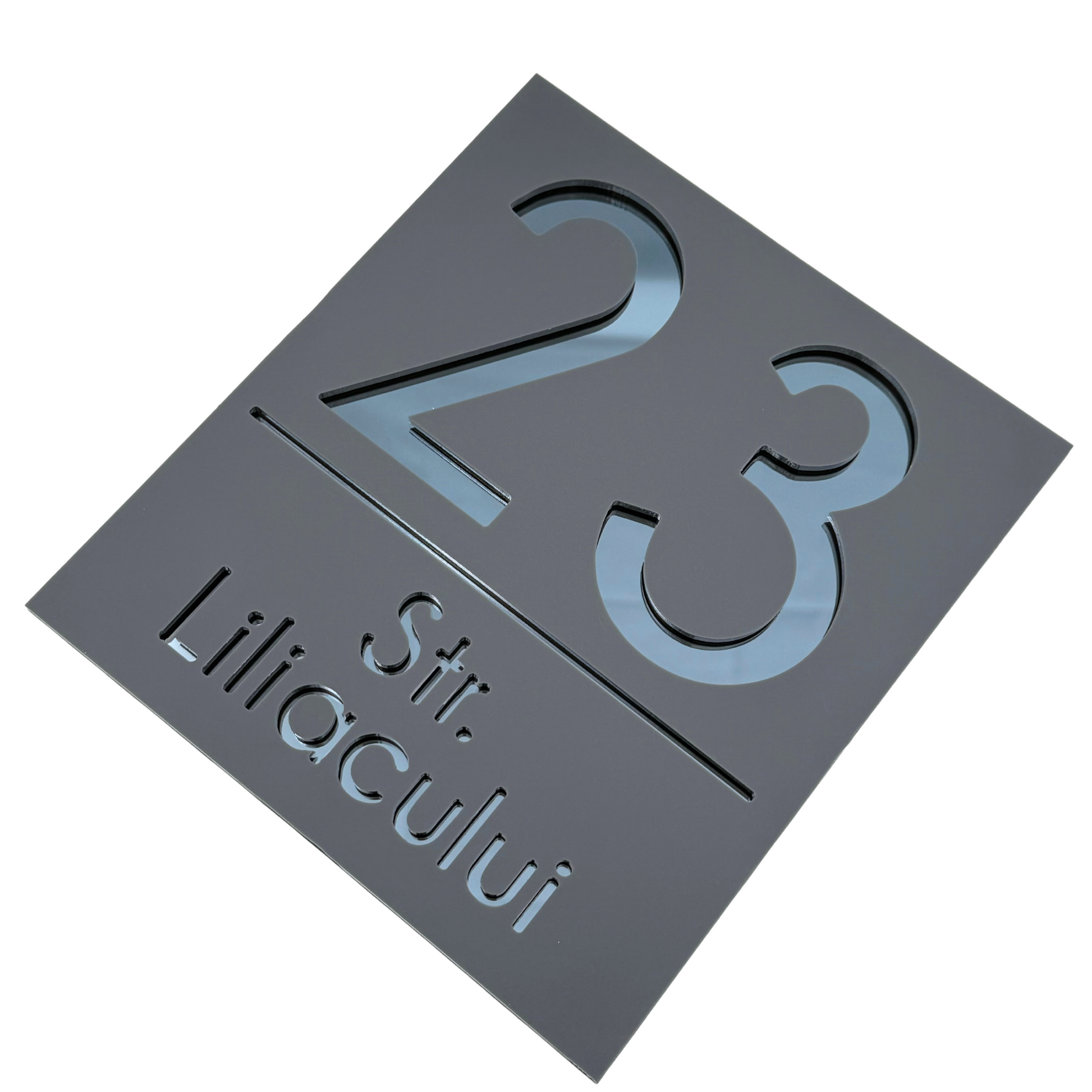 PREMIUM HOUSE NUMBER - Satin Grey Anthracite Grey Mirror - 18×16 cm