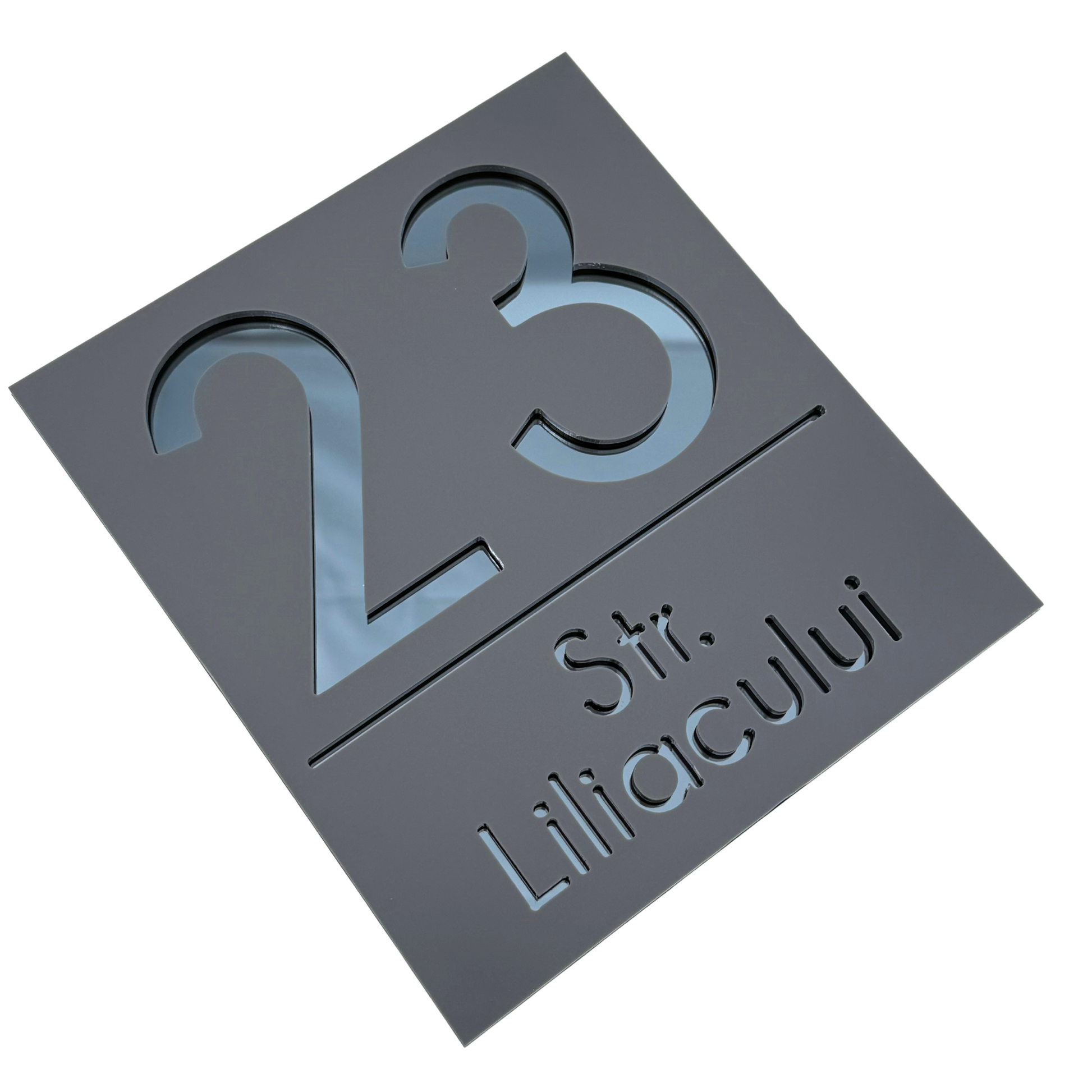 PREMIUM HOUSE NUMBER - Satin Grey Anthracite Grey Mirror - 18×16 cm