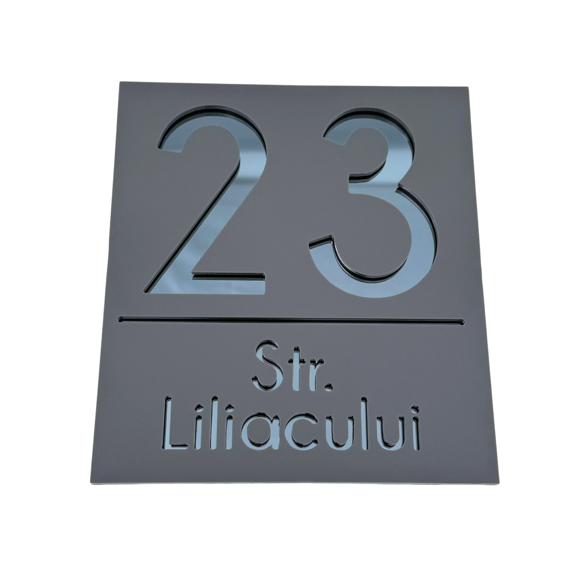 PREMIUM HOUSE NUMBER - Satin Grey Anthracite Grey Mirror - 18×16 cm