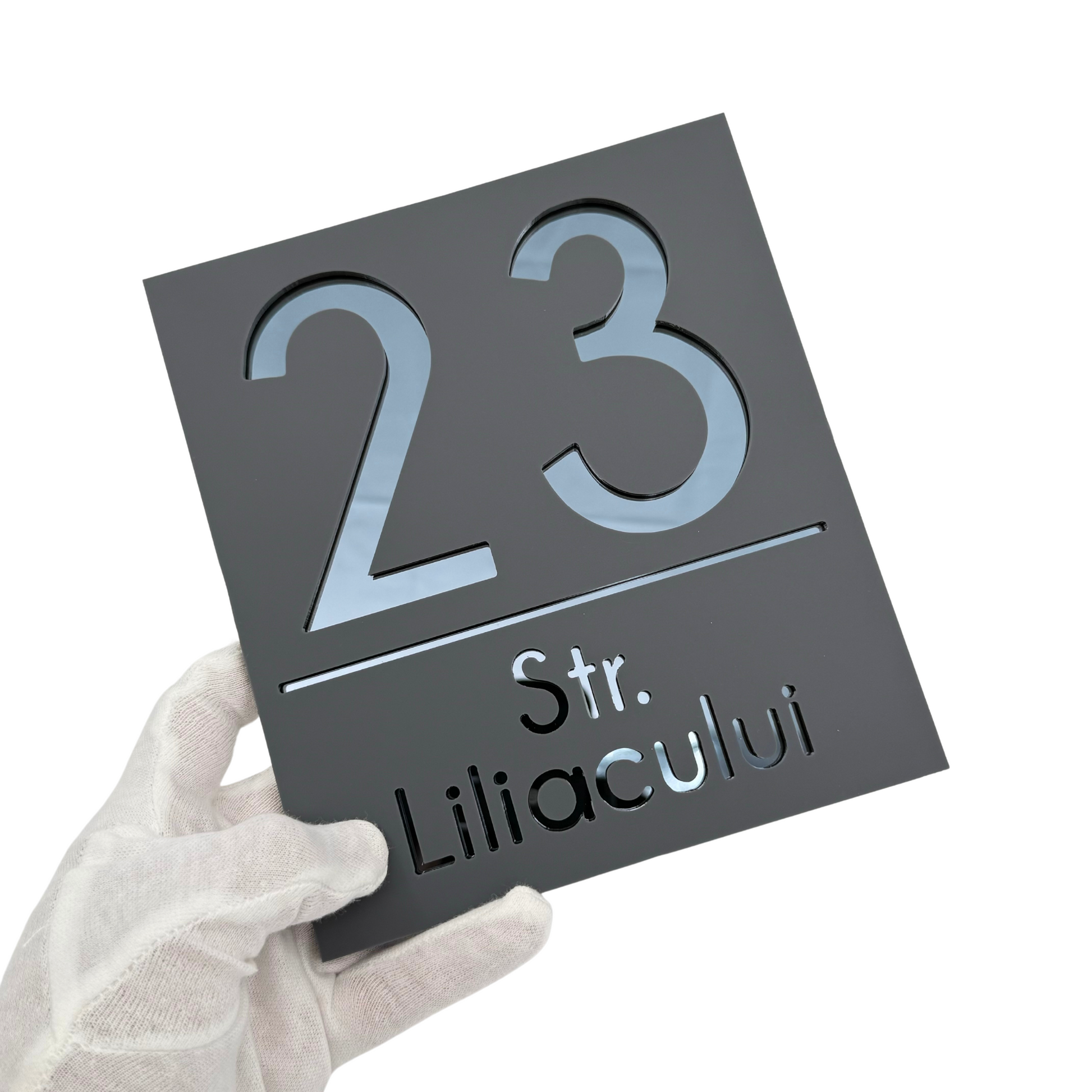 PREMIUM HOUSE NUMBER - Satin Grey Anthracite Grey Mirror - 18×16 cm