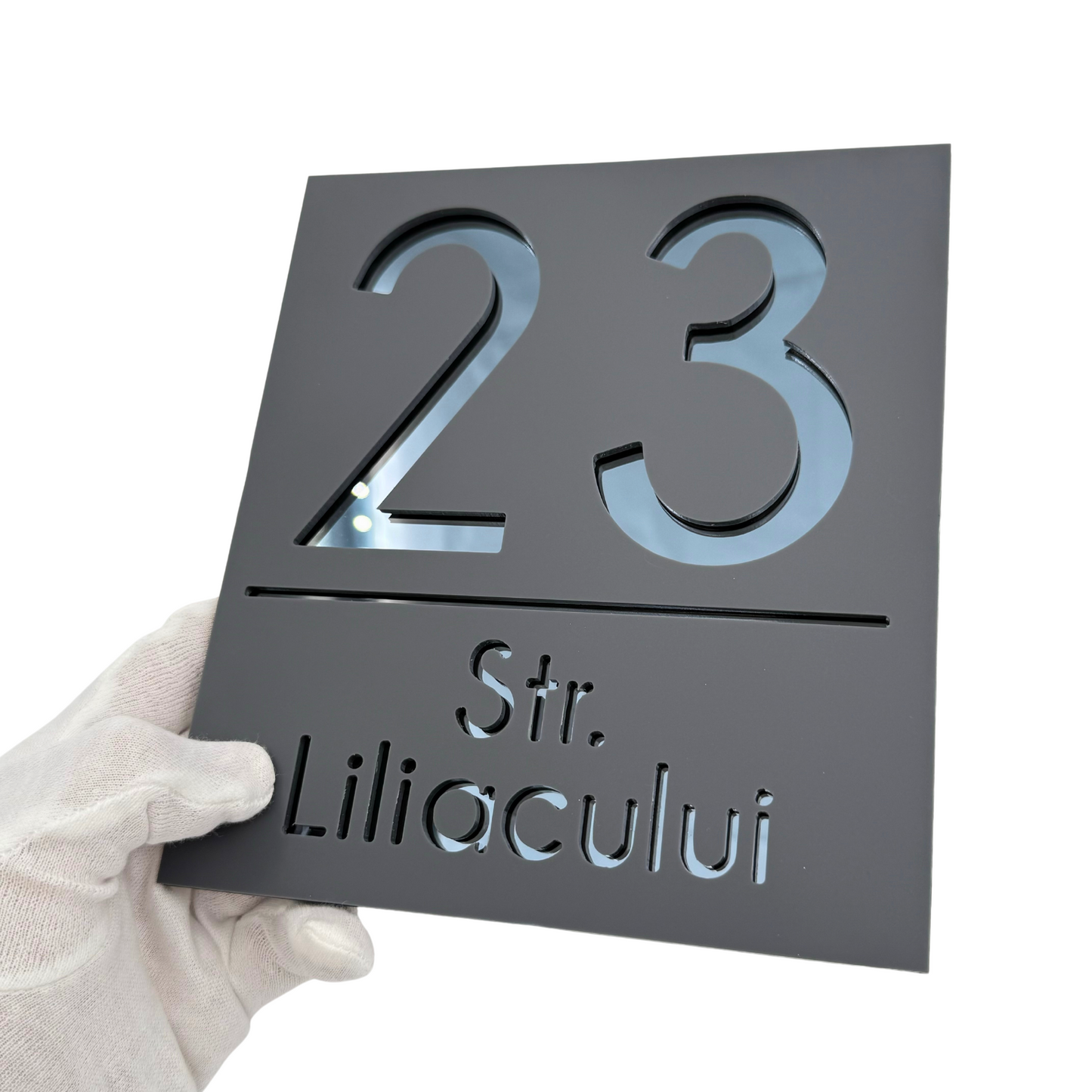 PREMIUM HOUSE NUMBER - Satin Grey Anthracite Grey Mirror - 18×16 cm