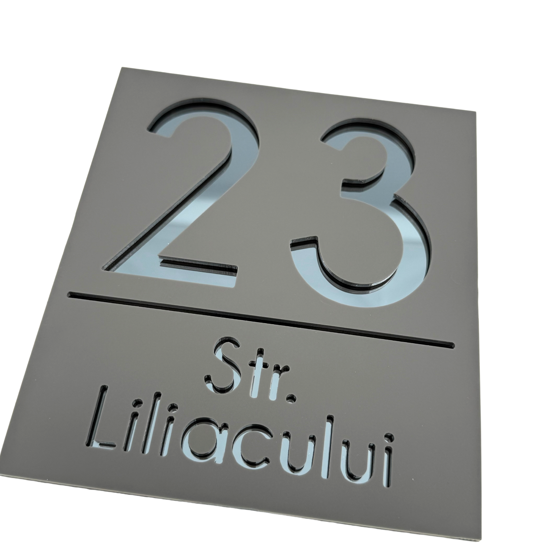PREMIUM HOUSE NUMBER - Satin Grey Anthracite Grey Mirror - 18×16 cm