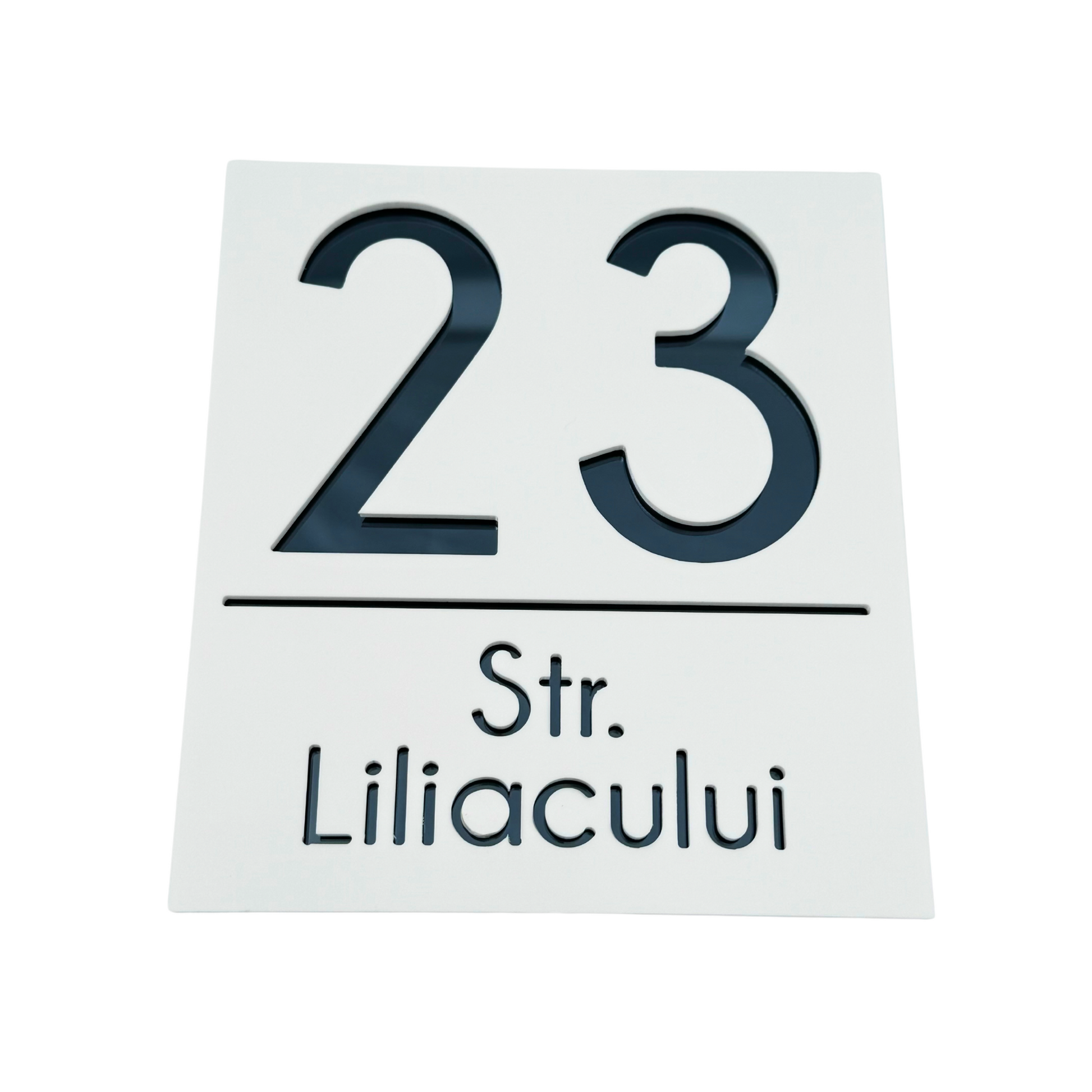 PREMIUM HOUSE NUMBER - White Satin Anthracite Grey Mirror - 18×16 cm