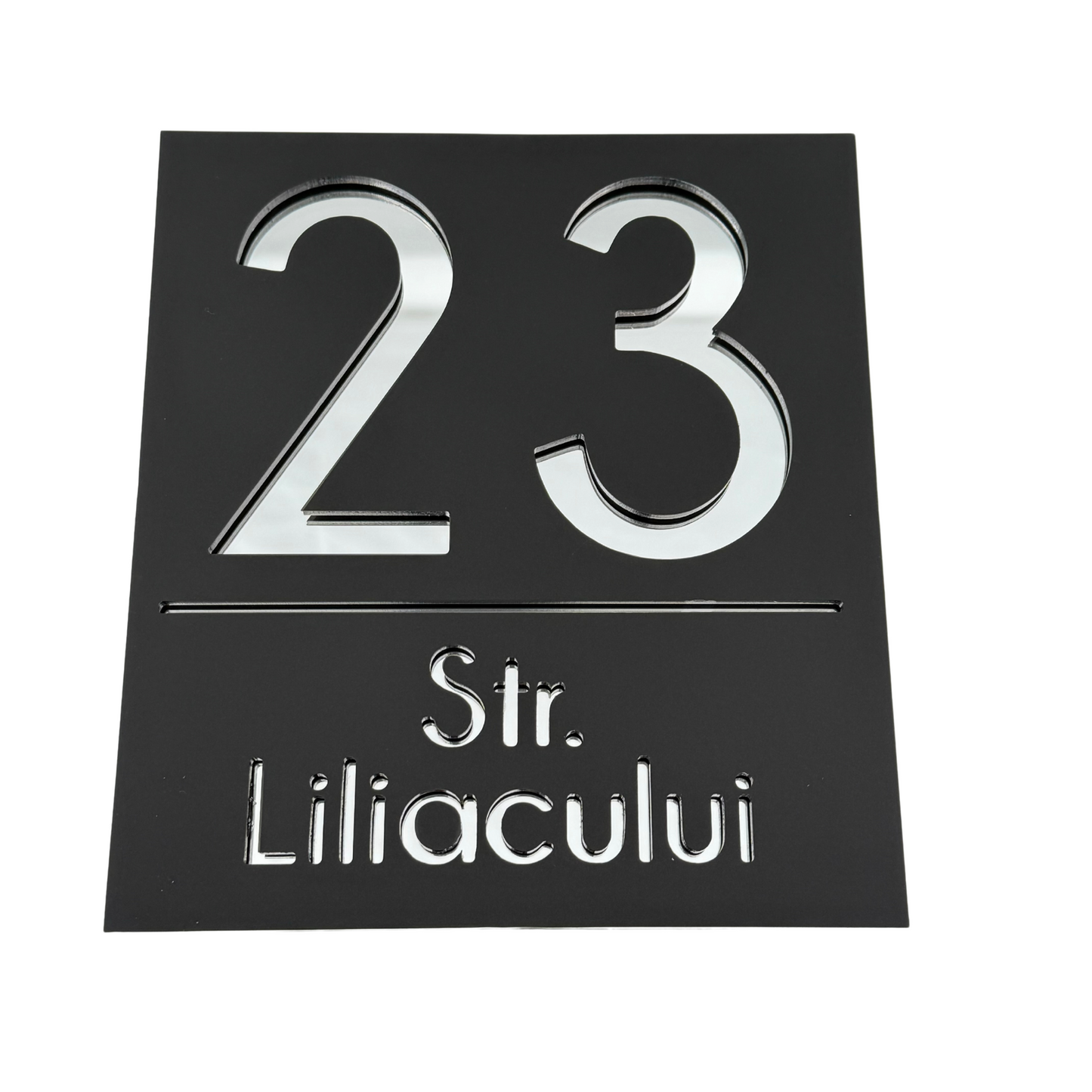 PREMIUM HOUSE NUMBER - Satin Black Silver Mirror - 18×16 cm