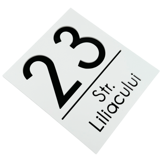 PREMIUM HOUSE NUMBER - White Satin Glossy Black - 18×16 cm
