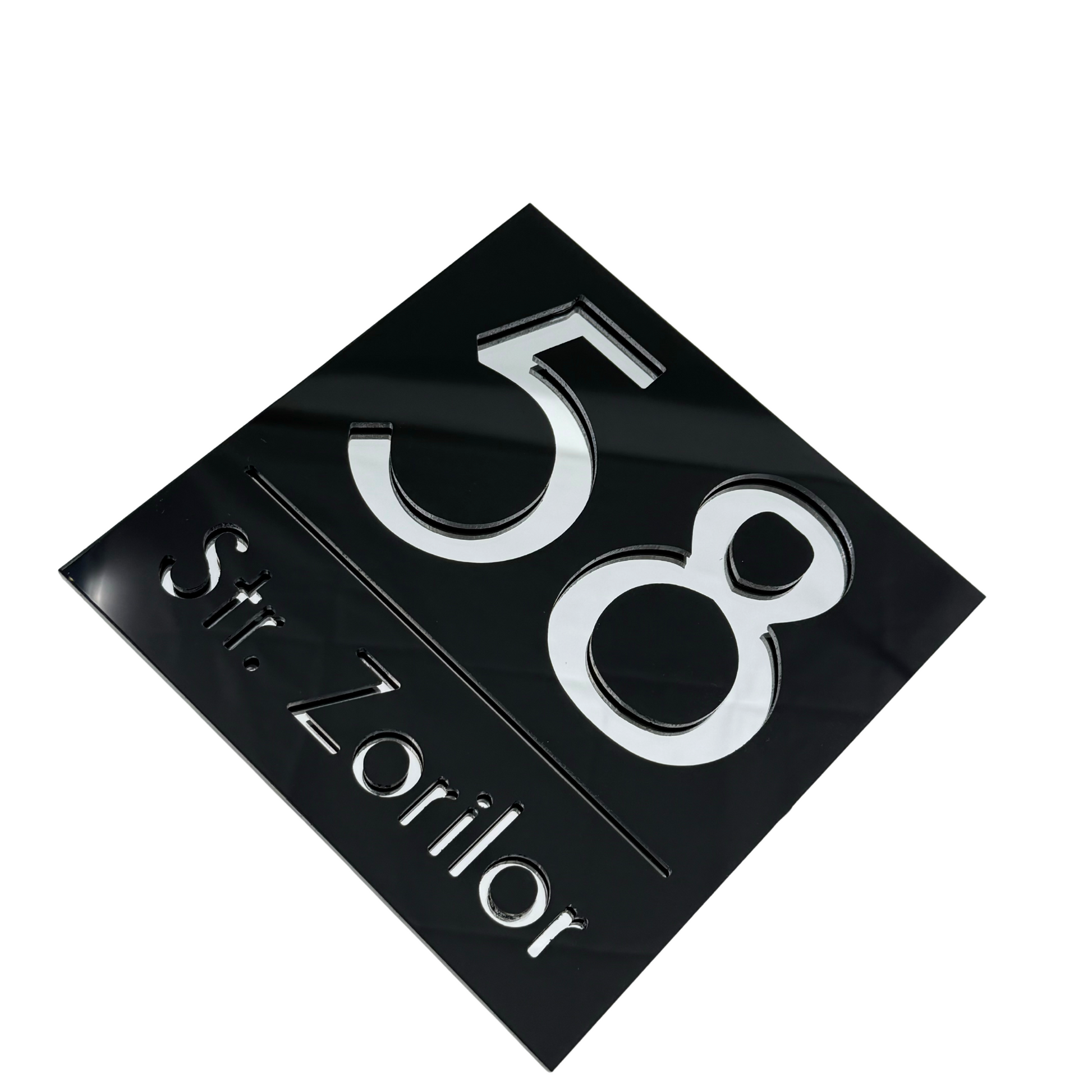 PREMIUM HOUSE NUMBER - Glossy Black Silver Mirror - 17×17 cm