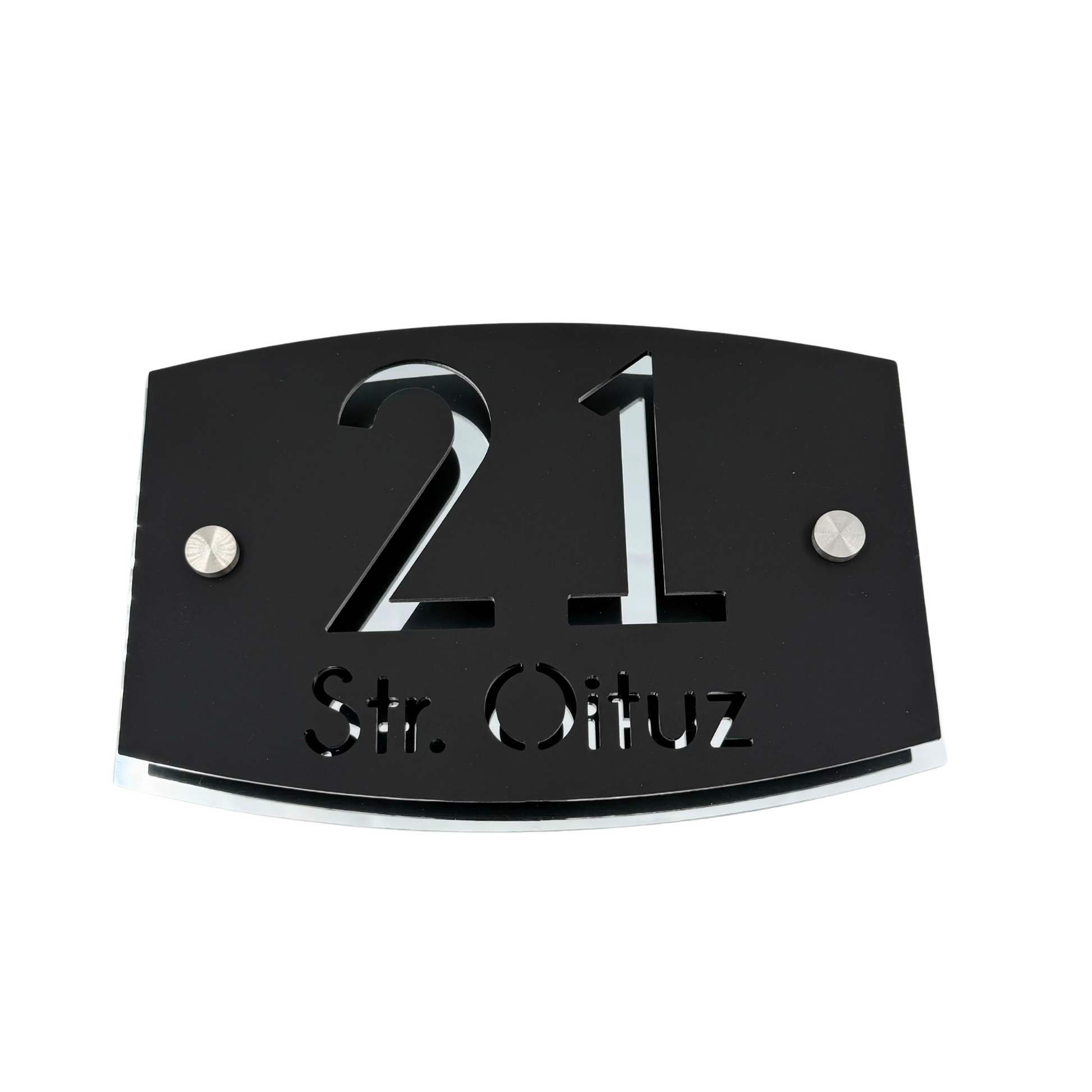 PREMIUM HOUSE NUMBER - Satin Black Aluminiu Silver Mirror 2 Spacers Silver - 20×13 cm