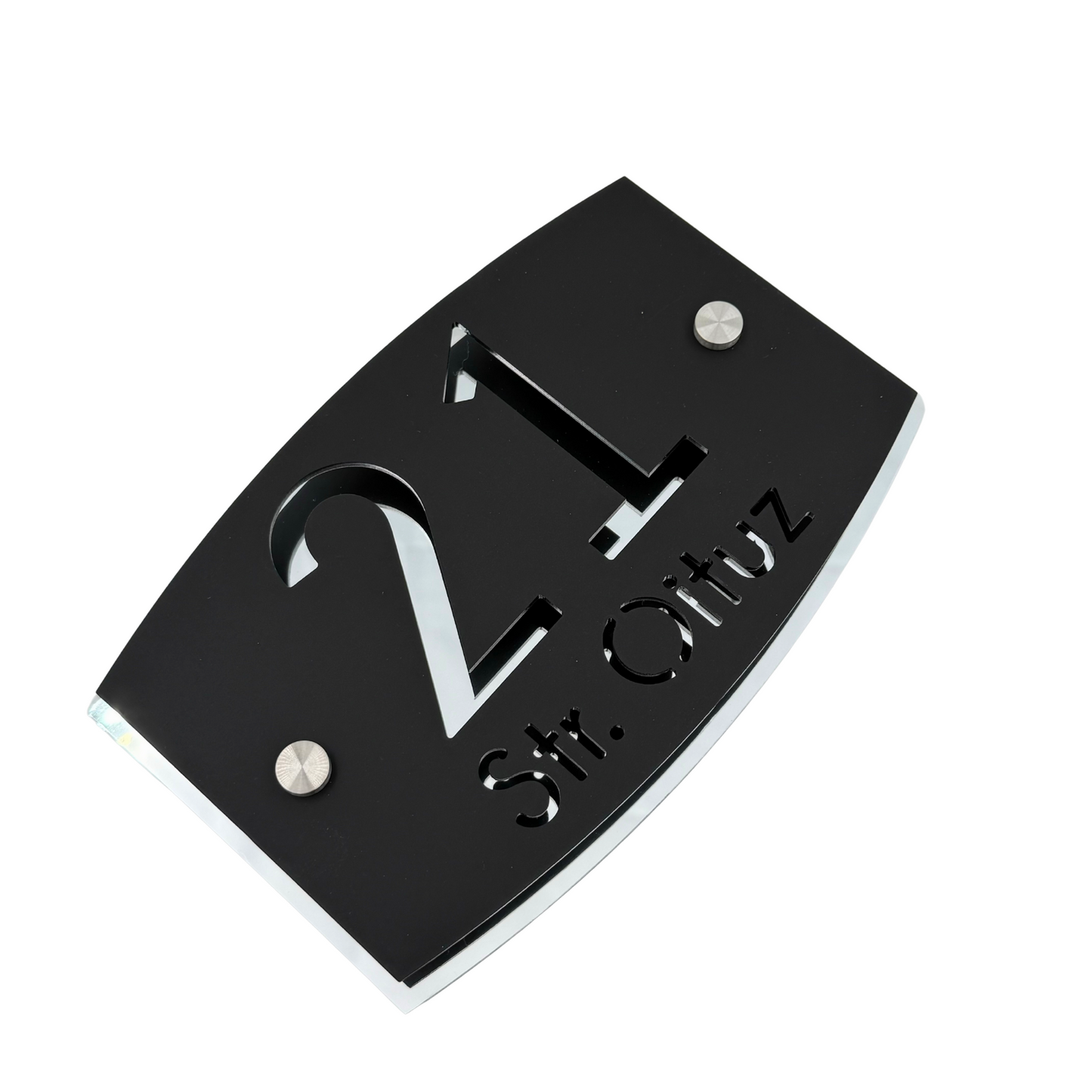 PREMIUM HOUSE NUMBER - Satin Black Aluminiu Silver Mirror 2 Spacers Silver - 20×13 cm