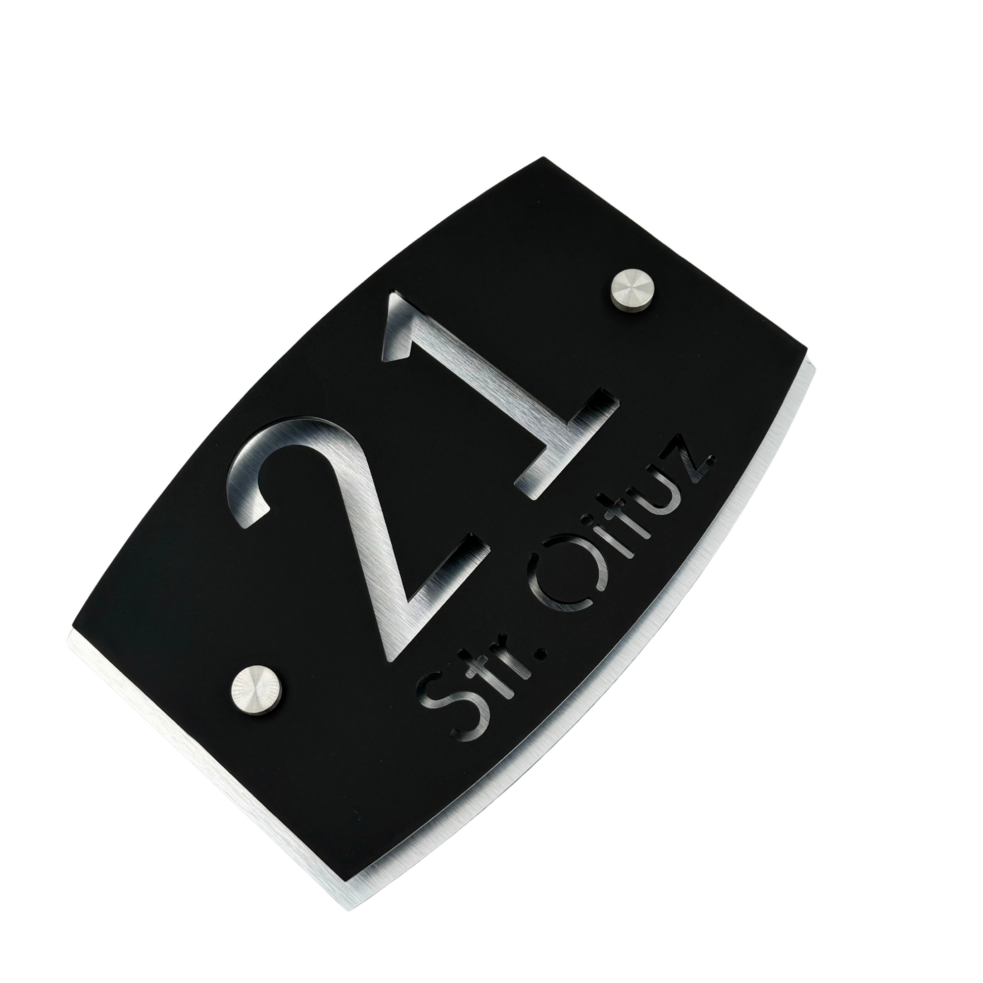 PREMIUM HOUSE NUMBER - Satin Black Aluminium Pearly 2 Spacers Silver - 20×13 cm