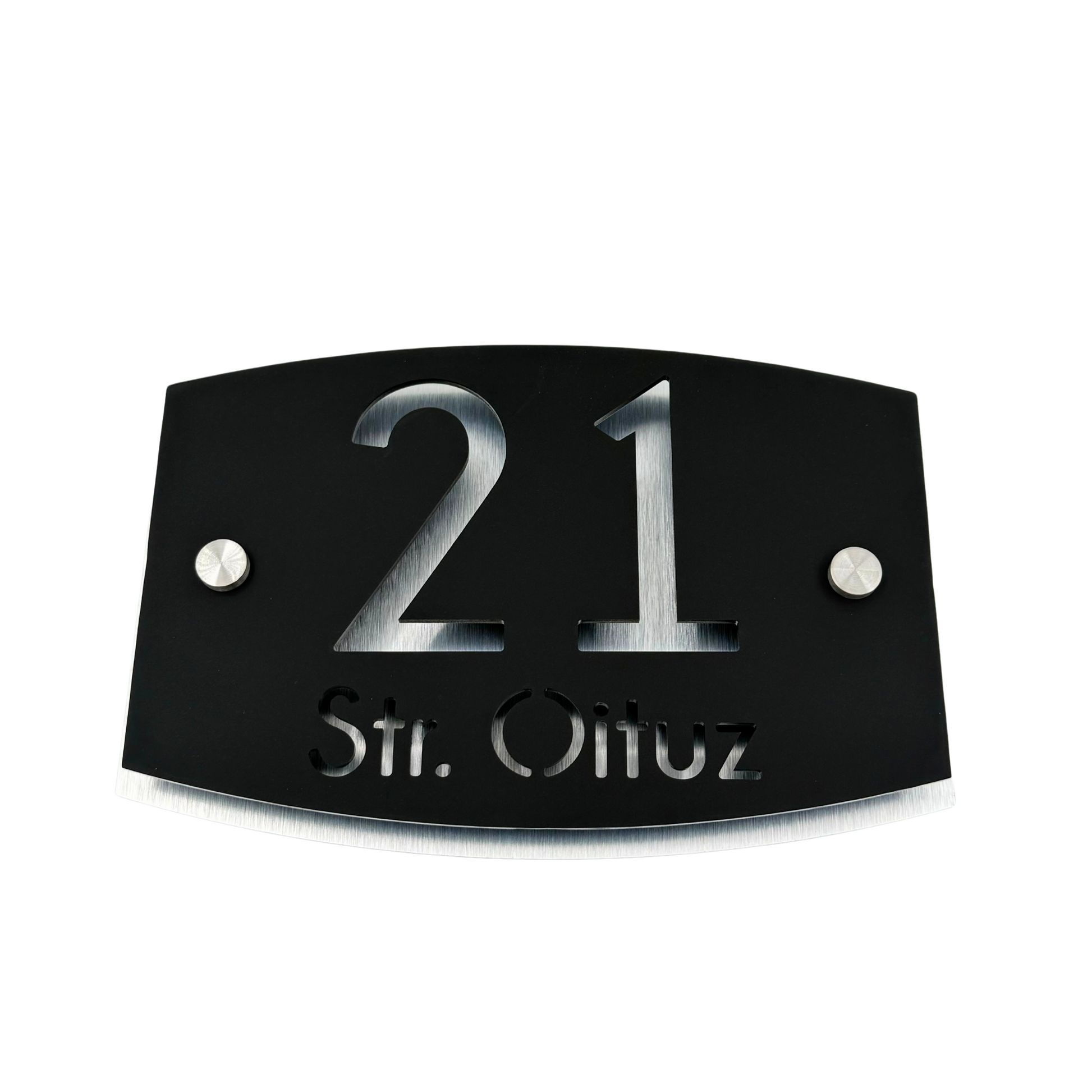 PREMIUM HOUSE NUMBER - Satin Black Aluminium Pearly 2 Spacers Silver - 20×13 cm