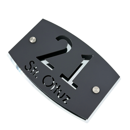 PREMIUM HOUSE NUMBER - Satin Grey Aluminium Silver Mirror 2 Spacers Silver - 20×13 cm
