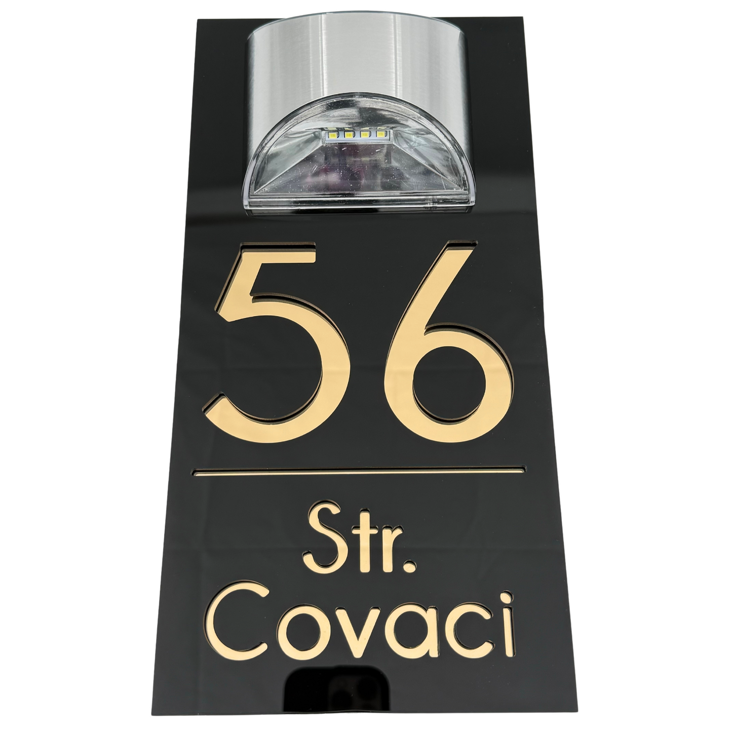 PREMIUM HOUSE NUMBER - Glossy Black Gold Mirror Lampa Solara - 30×15 cm