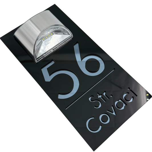 PREMIUM HOUSE NUMBER - Glossy Black Anthracite Grey Mirror Lampa Solara - 30×15 cm