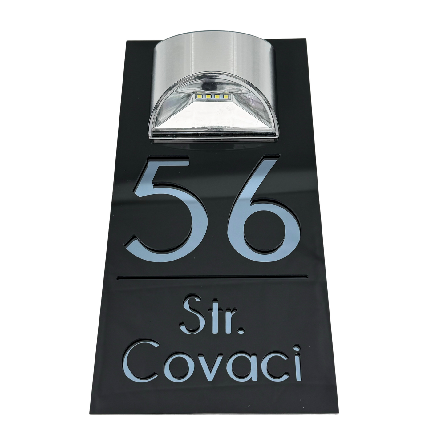 PREMIUM HOUSE NUMBER - Glossy Black Anthracite Grey Mirror Lampa Solara - 30×15 cm