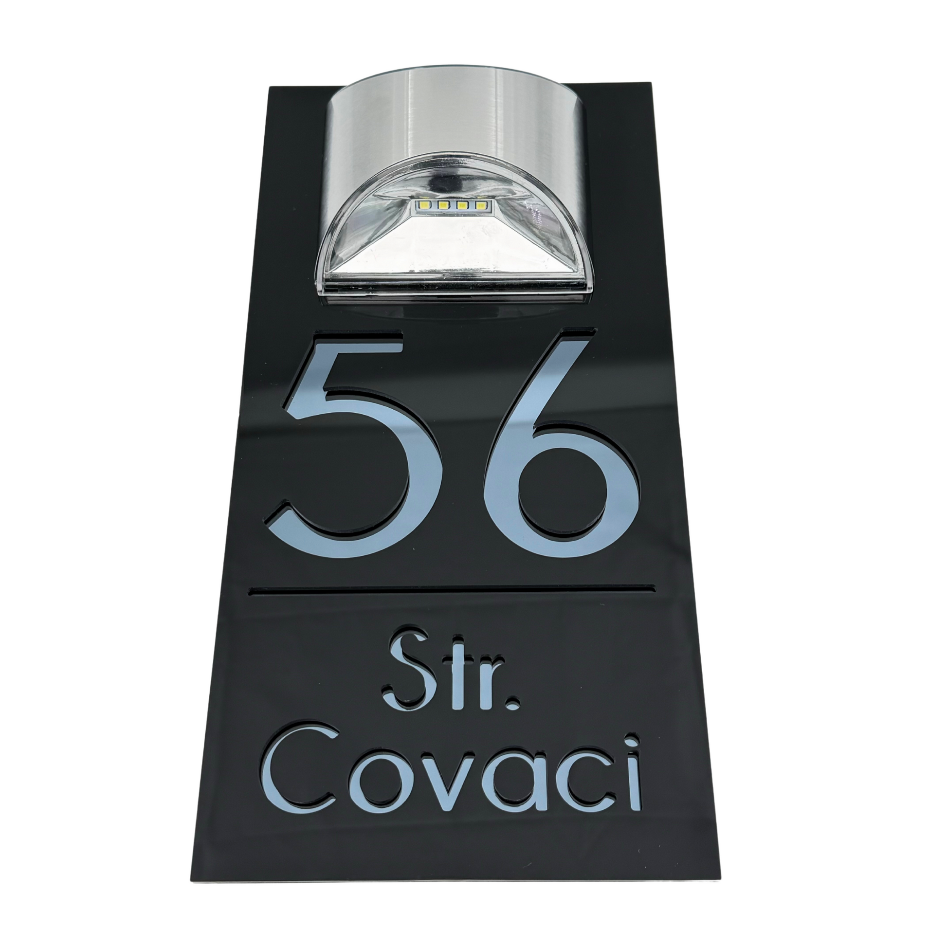 PREMIUM HOUSE NUMBER - Glossy Black Anthracite Grey Mirror Lampa Solara - 30×15 cm