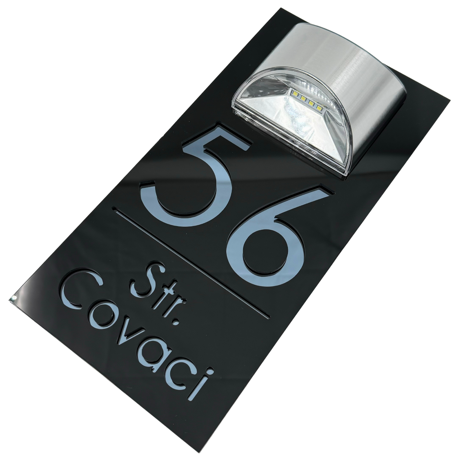 PREMIUM HOUSE NUMBER - Glossy Black Anthracite Grey Mirror Lampa Solara - 30×15 cm