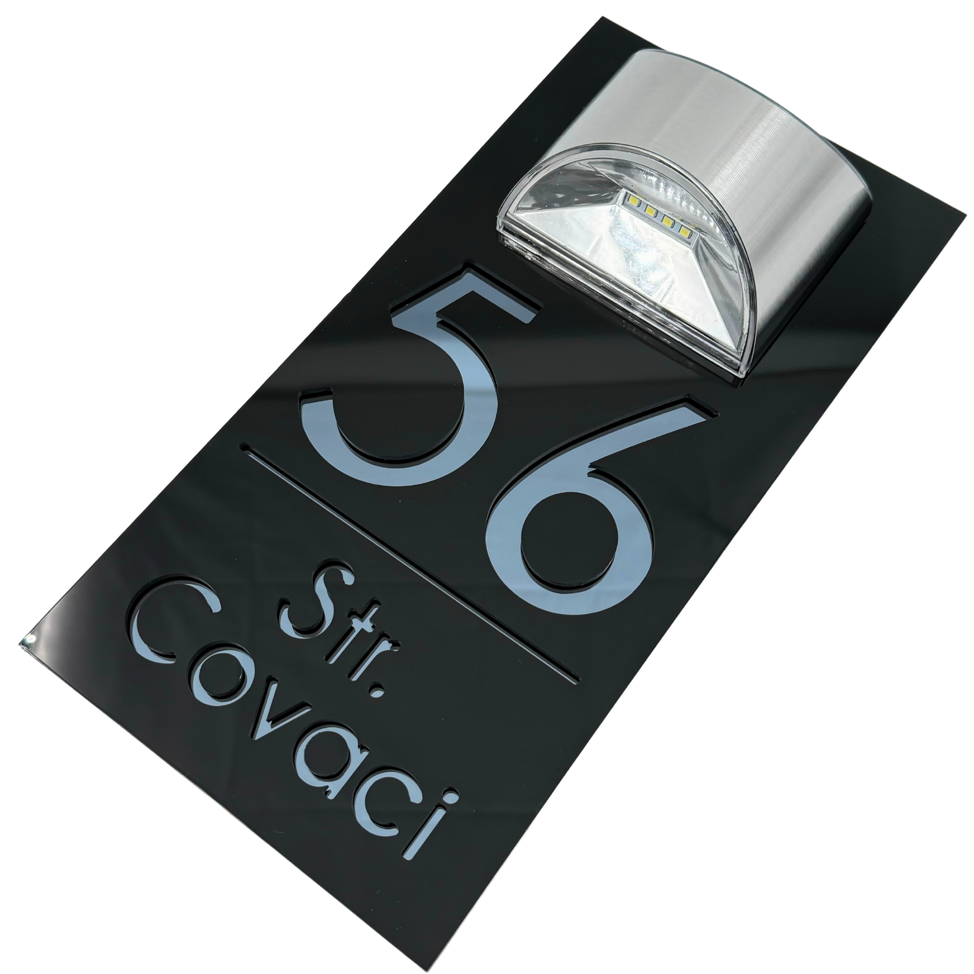 PREMIUM HOUSE NUMBER - Glossy Black Anthracite Grey Mirror Lampa Solara - 30×15 cm