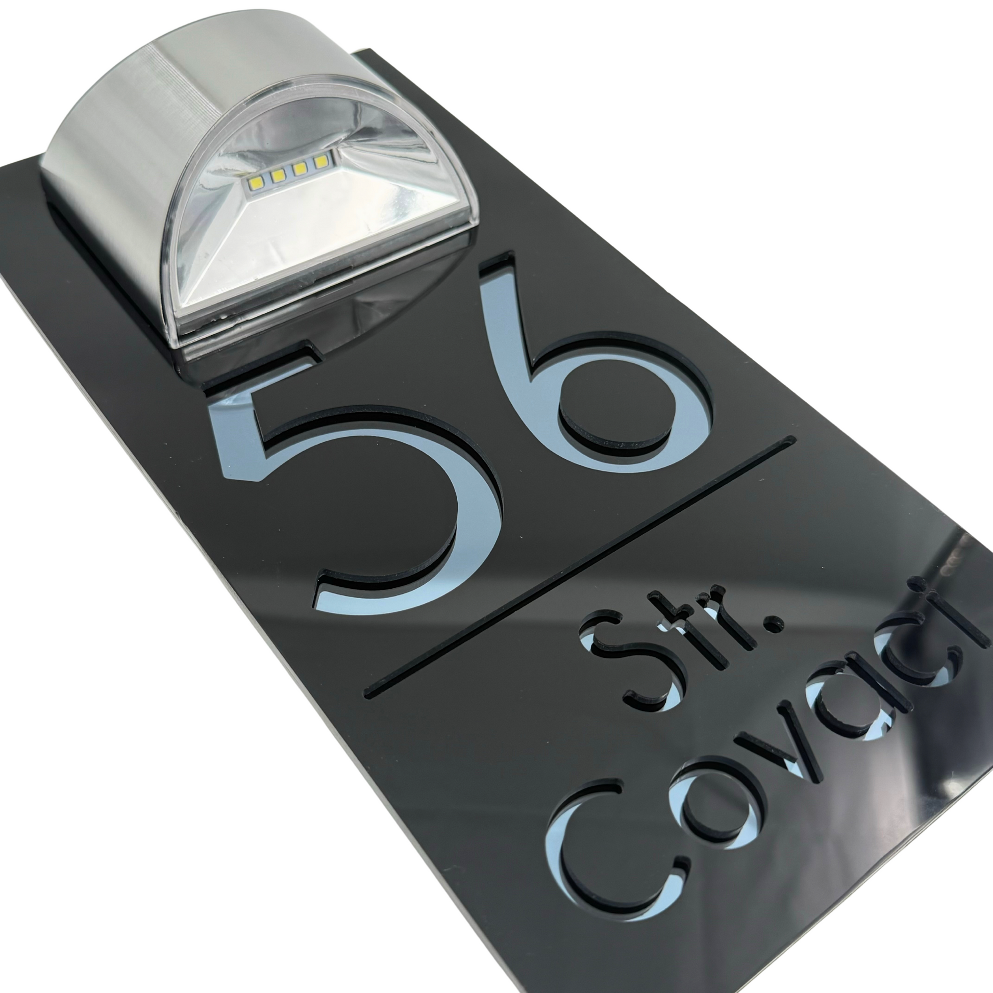 PREMIUM HOUSE NUMBER - Glossy Black Anthracite Grey Mirror Lampa Solara - 30×15 cm