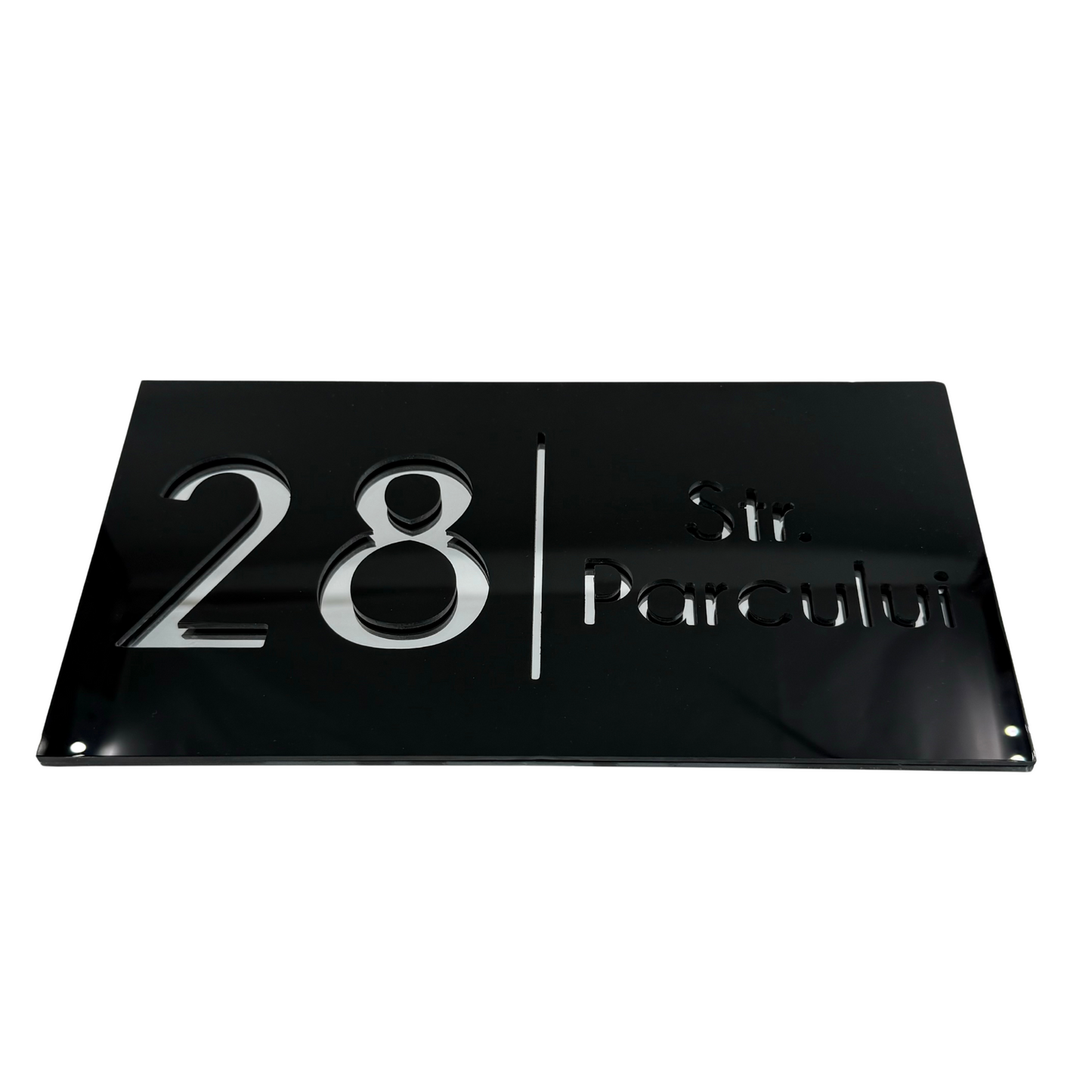 PREMIUM HOUSE NUMBER - Glossy Black Silver Mirror - 28×15 cm