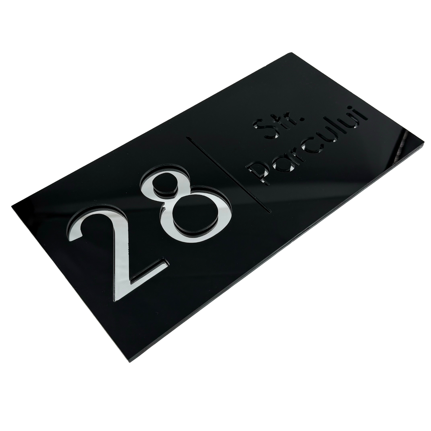 PREMIUM HOUSE NUMBER - Glossy Black Silver Mirror - 28×15 cm