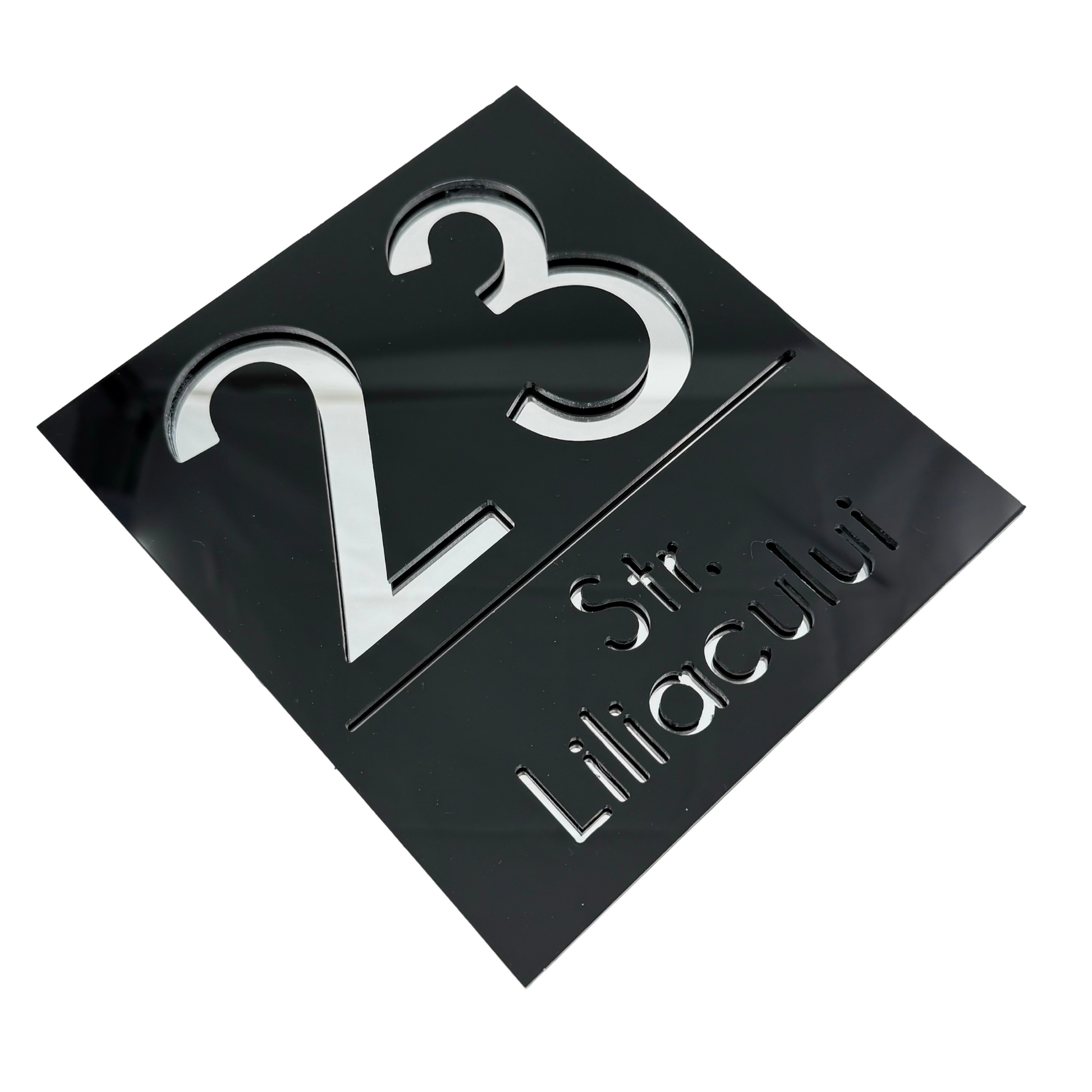 PREMIUM HOUSE NUMBER - Glossy Black Silver Mirror - 18×16 cm