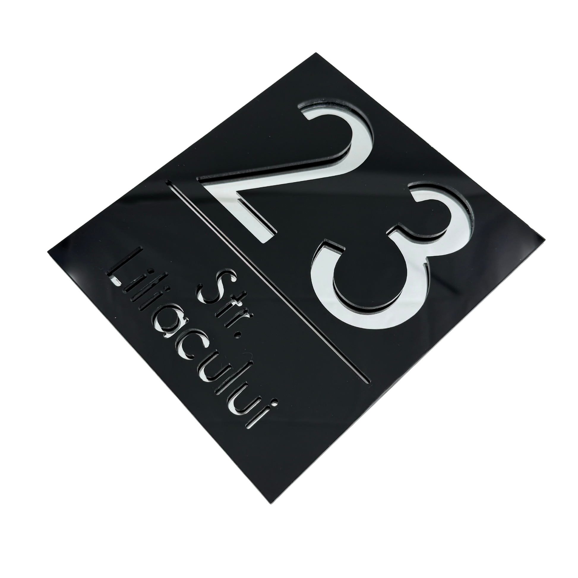 PREMIUM HOUSE NUMBER - Glossy Black Silver Mirror - 18×16 cm