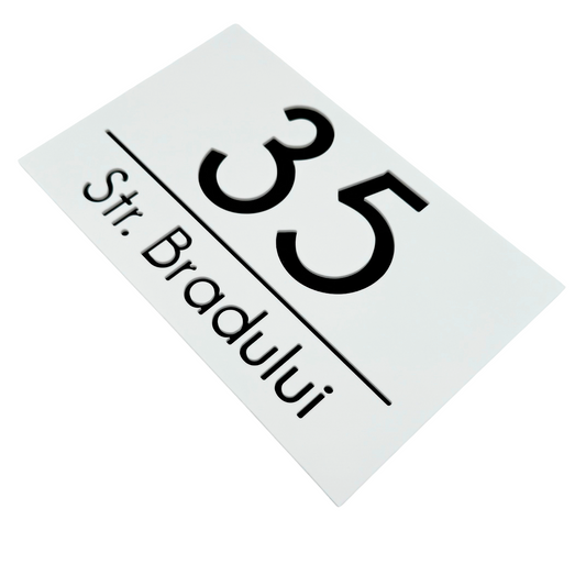 PREMIUM HOUSE NUMBER - White Satin Glossy Black - 24×15 cm
