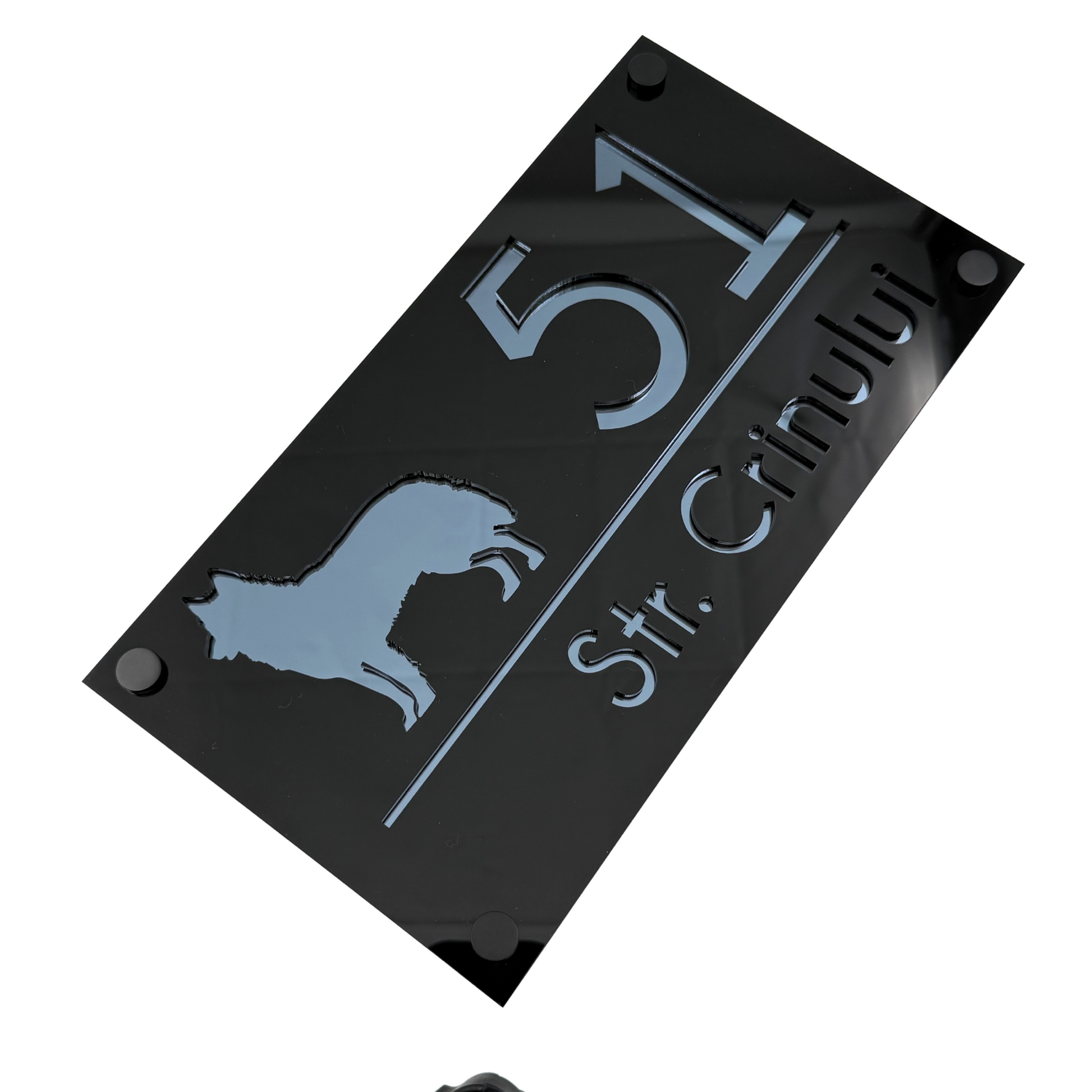 PREMIUM HOUSE NUMBER - Glossy Black Anthracite Grey Mirror 4 Spacers NeGreyi - 28×15 cm