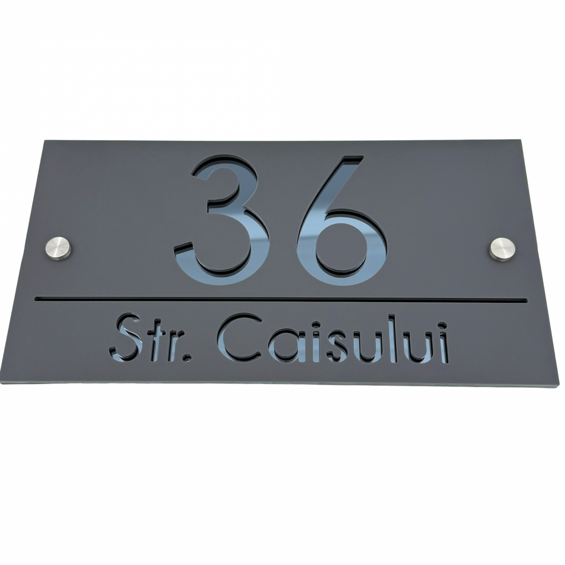 PREMIUM HOUSE NUMBER - Satin Grey Anthracite Grey 2 Spacers Silver - 28×15 cm