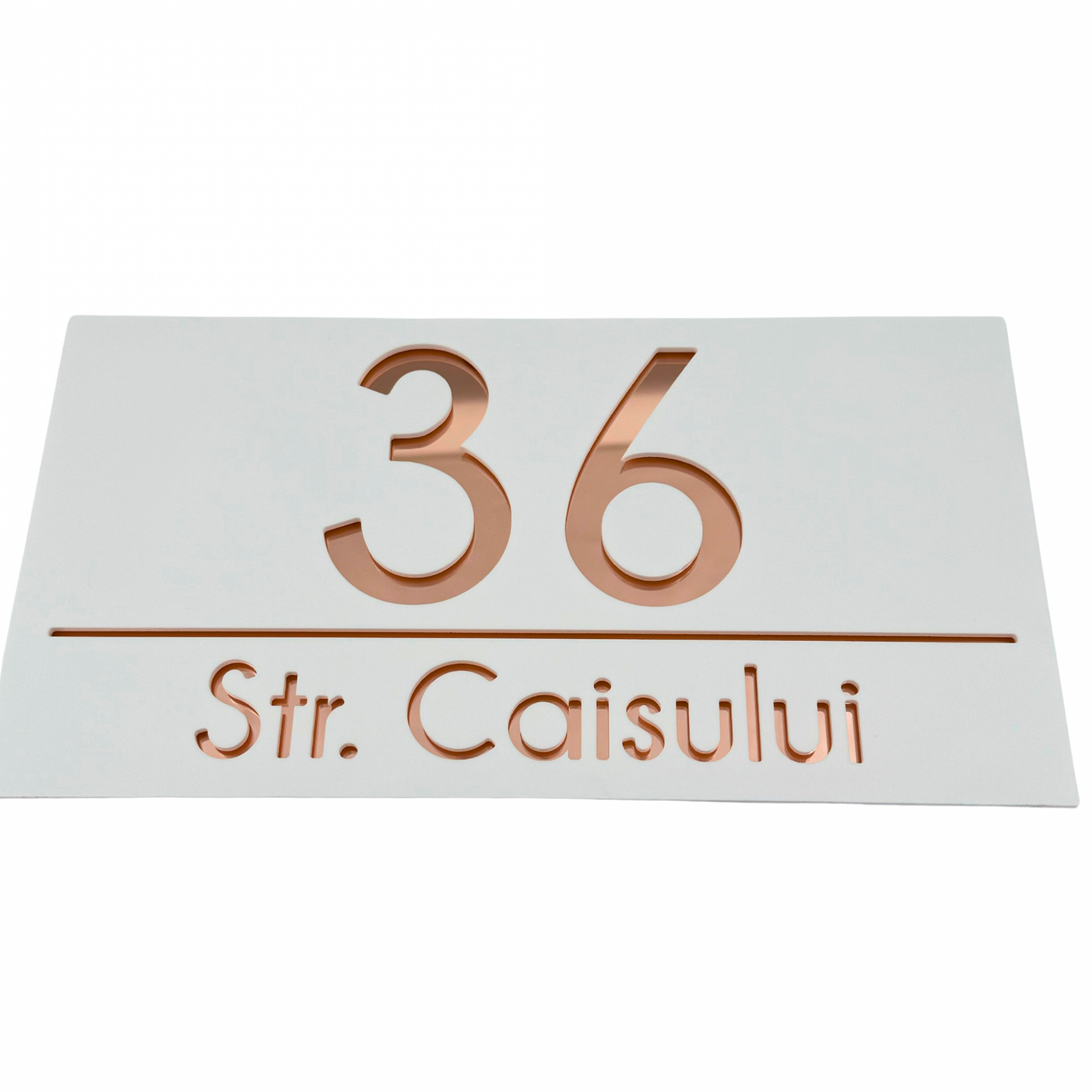 PREMIUM HOUSE NUMBER - White Satin Rose Gold Mirror - 28×15 cm