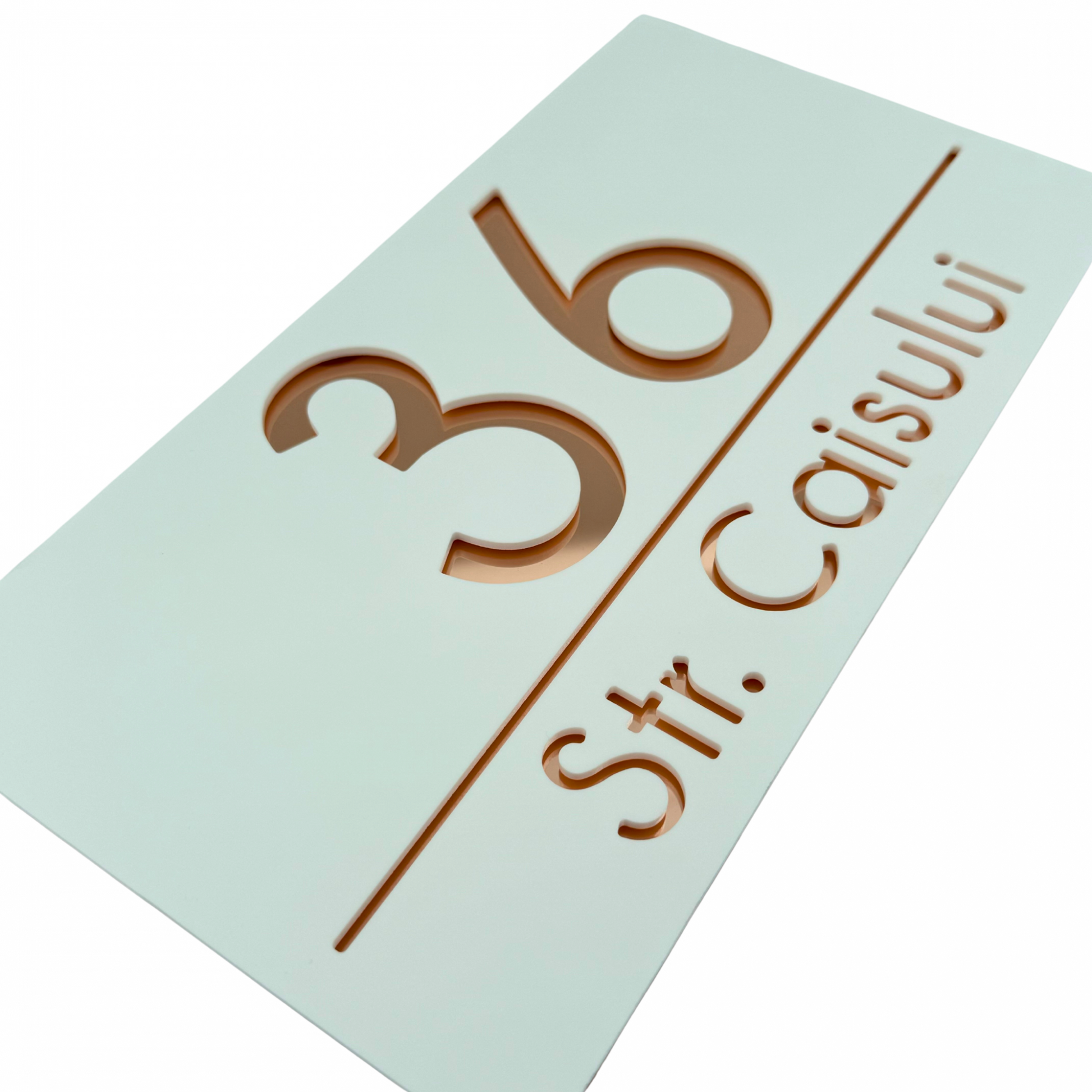 PREMIUM HOUSE NUMBER - White Satin Rose Gold Mirror - 28×15 cm