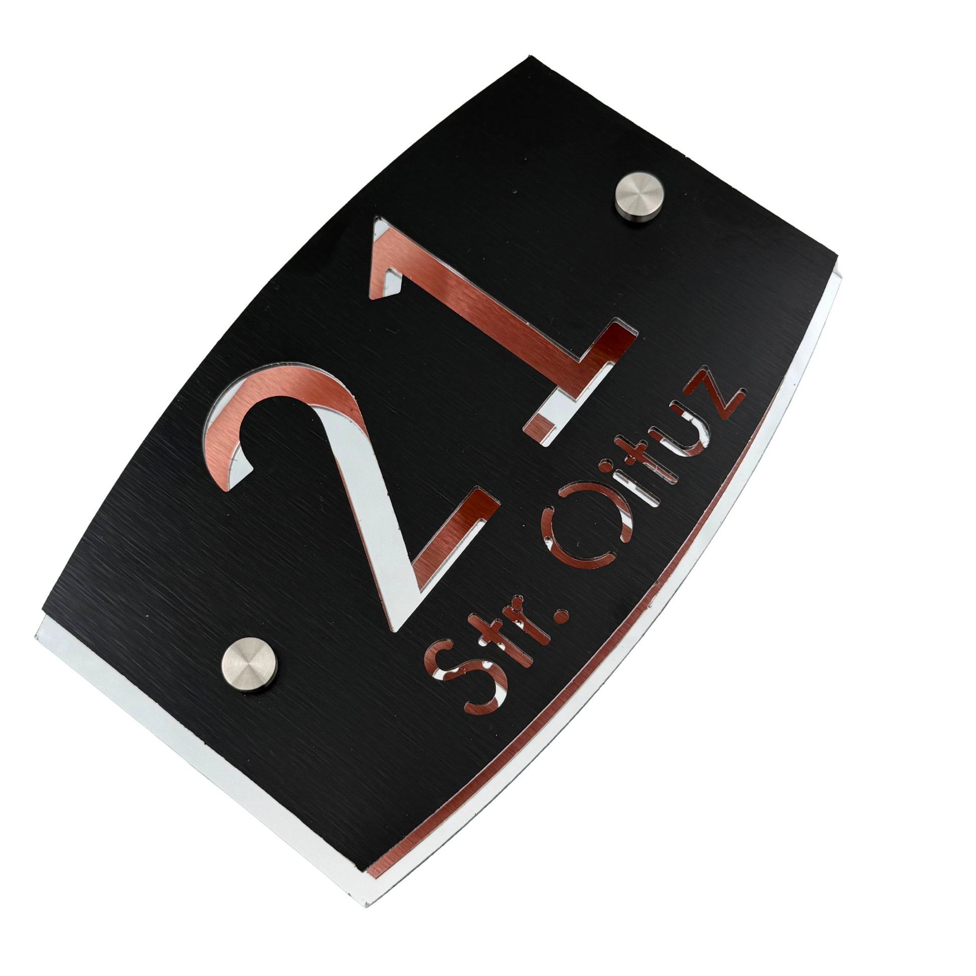 PREMIUM HOUSE NUMBER - Aluminium Pearly Black Aluminium Silver Mirror 2 Spacers Silver - 20×13 cm